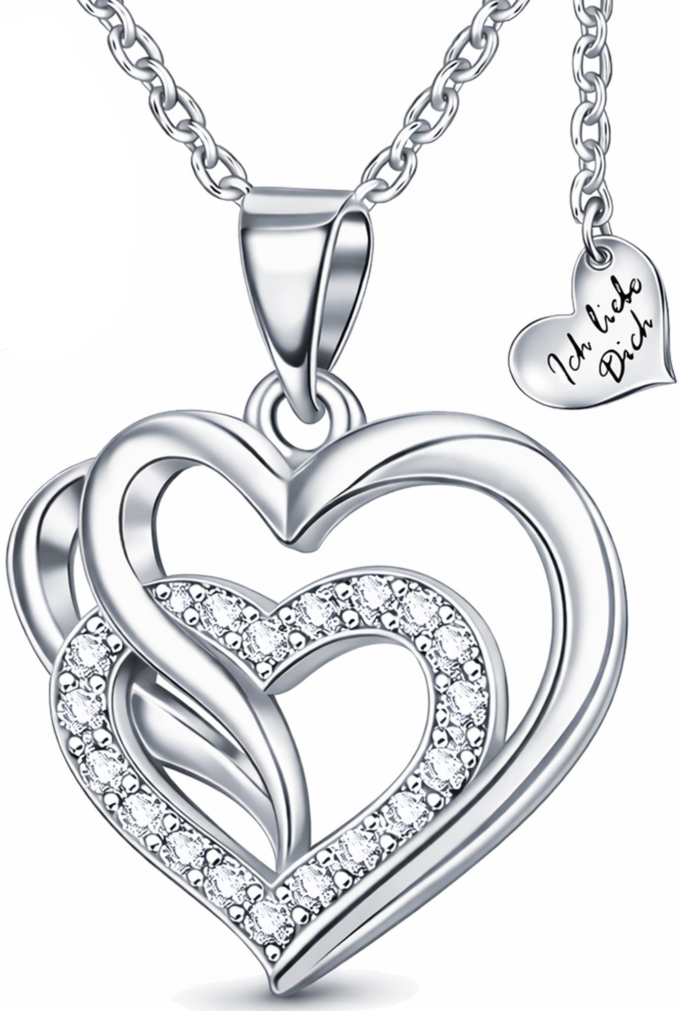 Limana Herzkette für Damen 925 Sterling Silber Kette mit Herz Anhänger Schmuck (inkl. Dose u. Tasche Liebe Geschenk für Frauen Freundin Ehefrau Mutter), Valentinstag Weihnachten Jahrestag Muttertag Hochzeitstag Geburtstag