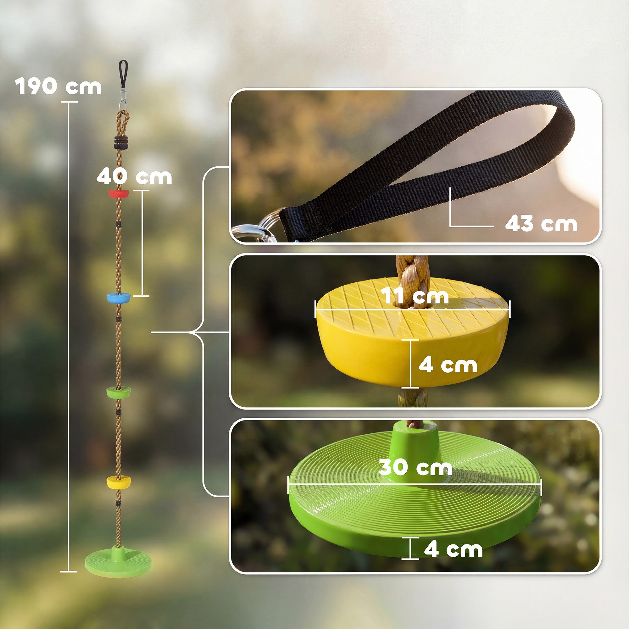 AIYAPLAY Slackline Kletterseil Schaukel mit Plattform, Scheibenschaukel Sitz Outdoor, für 3-8 Jahre Kinder Grün