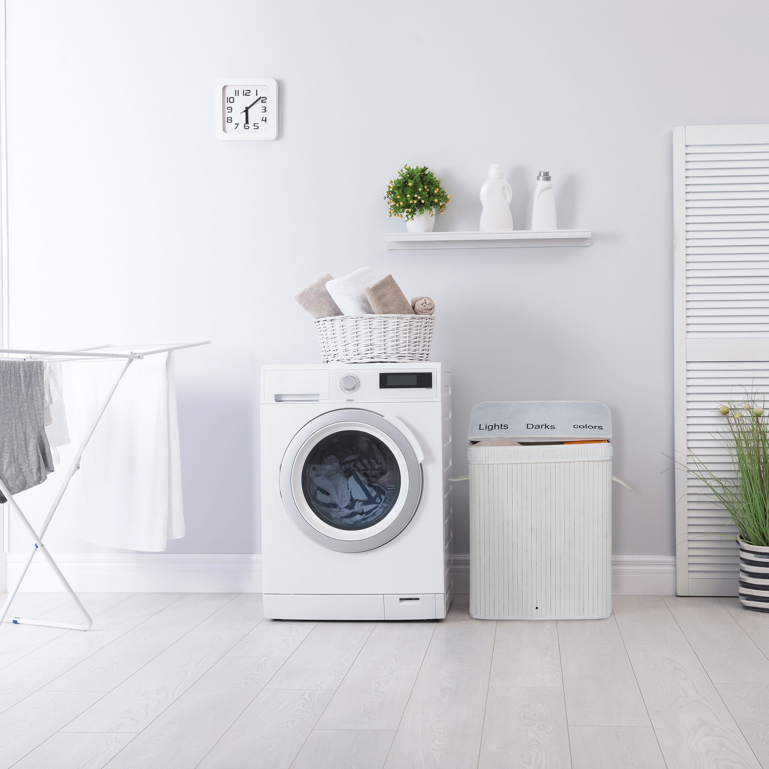 relaxdays Wäschekorb Wäschesortierer aus Bambus, weiß günstig online kaufen