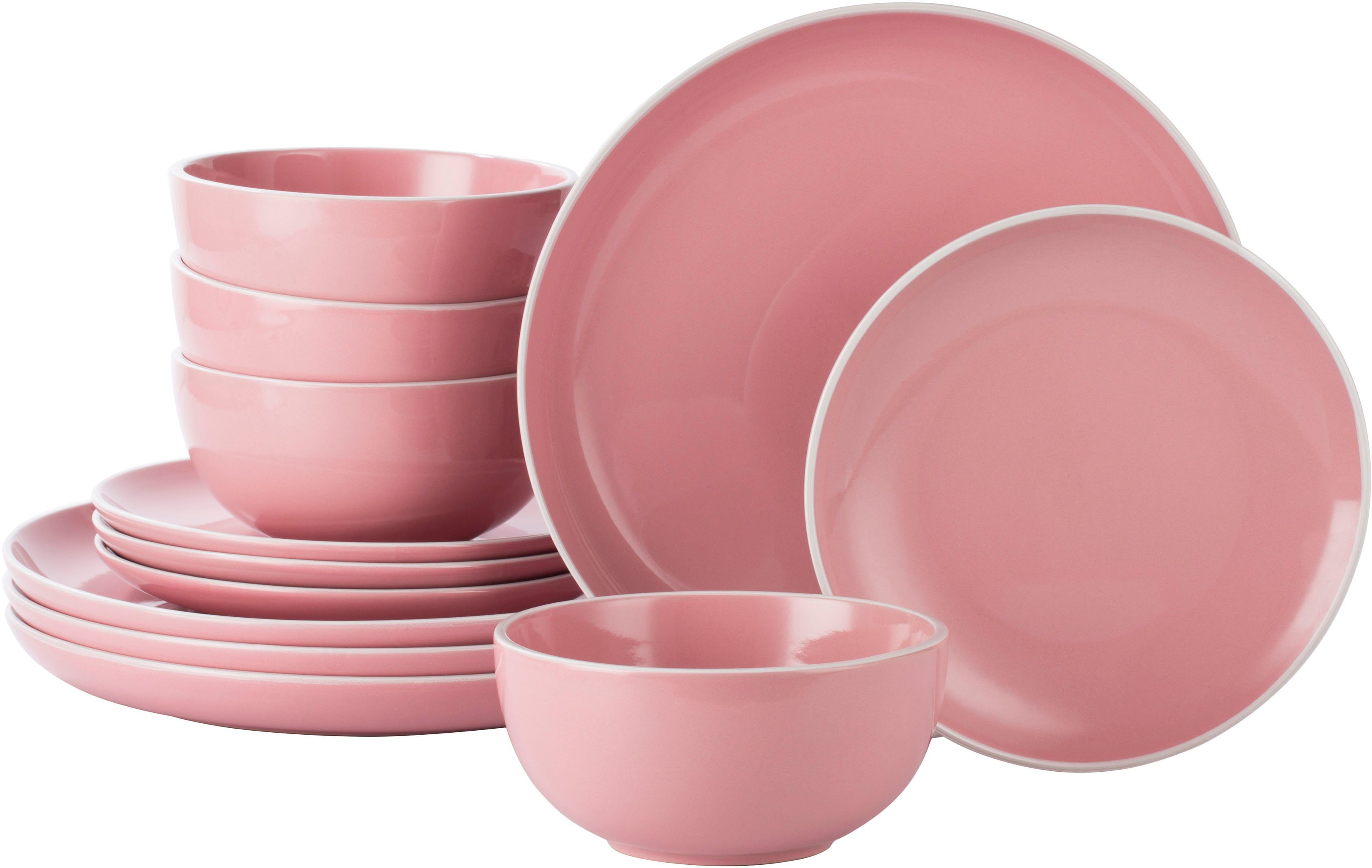 Retsch Arzberg Tafelservice und Steinzeug, Formen HALO Klare rosa/weiß Teile, (12-tlg), GUM Farben 4 4 Klare für 12 Service Geschirr-Set, Personen, Personen - BUBBLE