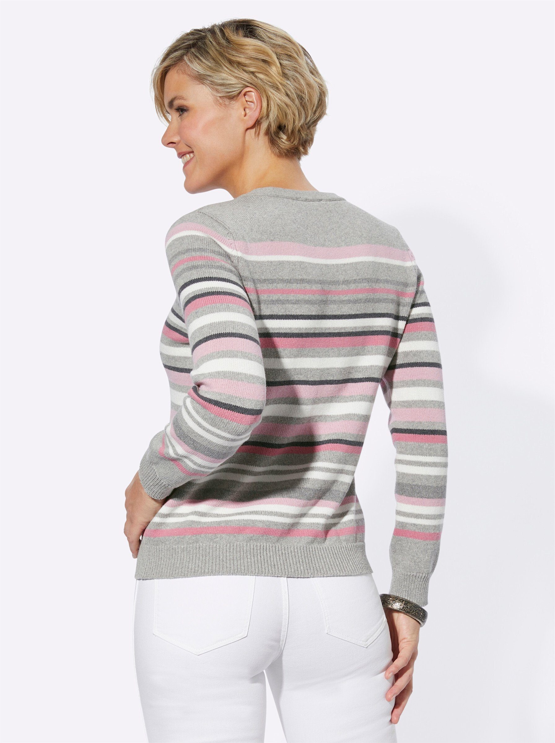 WEIDEN grau-rosé-gestreift Strickpullover WITT