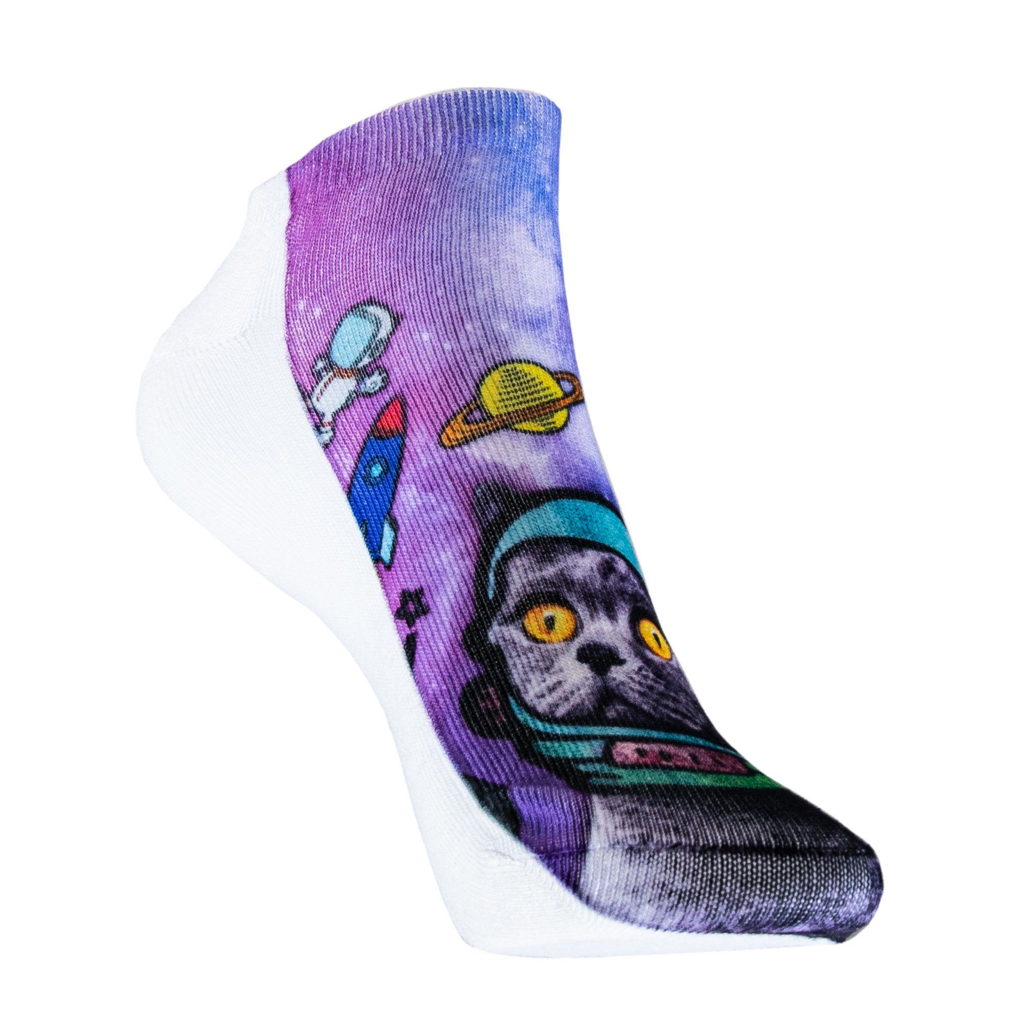 cosey Sneakersocken 1 Paar Sneaker Socken – Katzen Design – Einheits-Größe 33-40 D02 Astronauten Katze