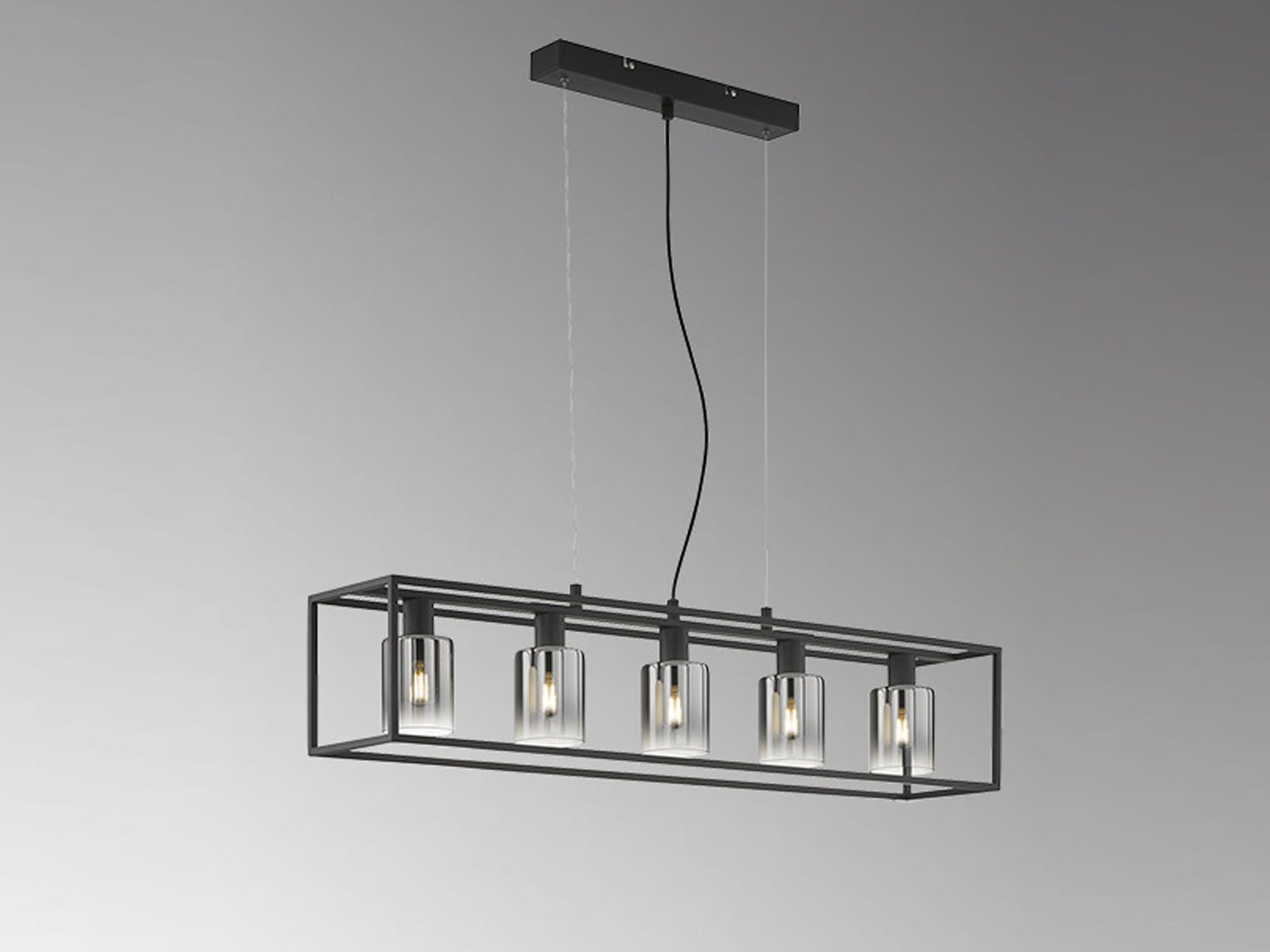 FISCHER & HONSEL LED Pendelleuchte, Dimmfunktion, LED wechselbar, Warmweiß, Balken-Lampe Schwarz 95cm mehrflammig dimmbar, Lampenschirme Rauchglas