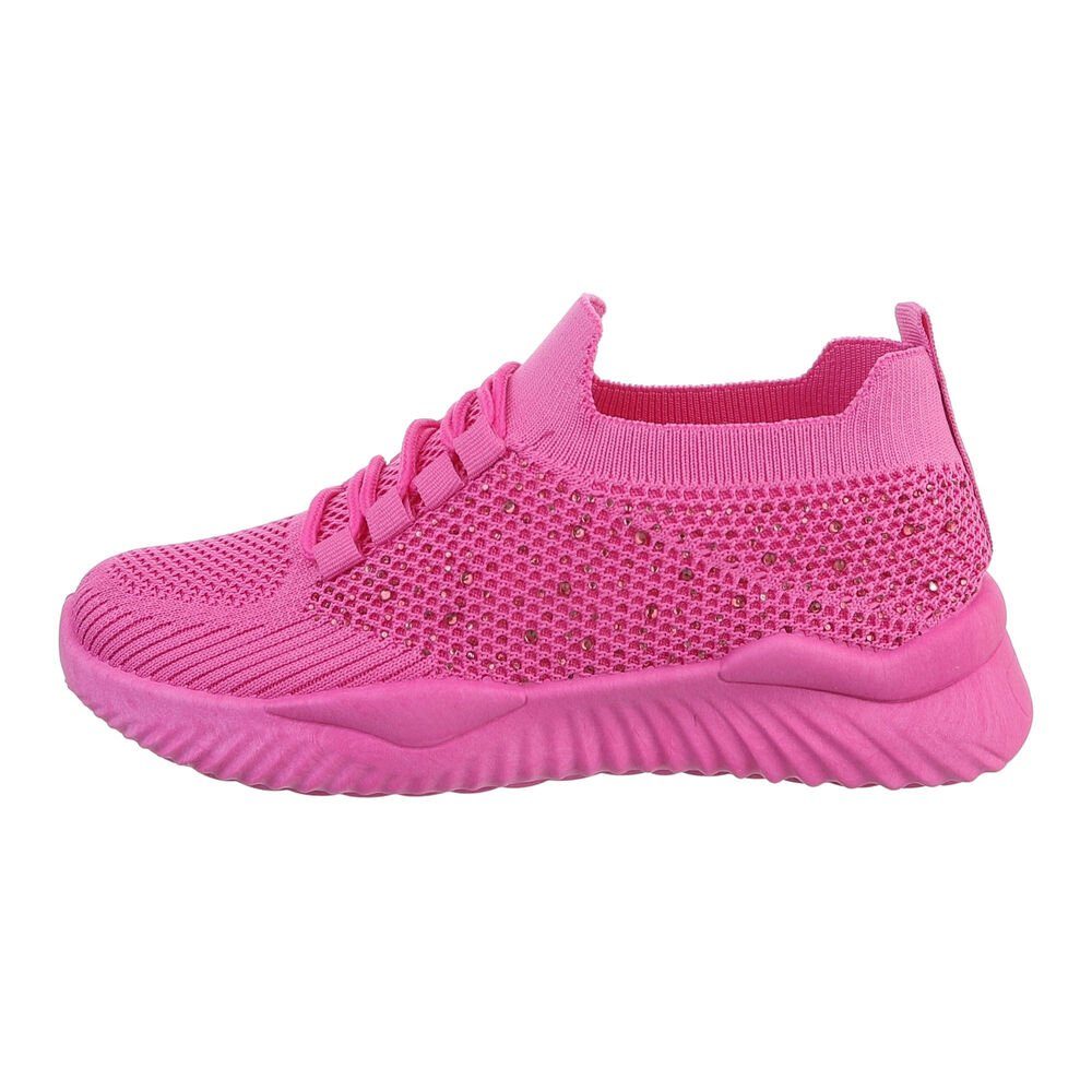 Low-Top Flach Sneakers Pink Freizeit Ital-Design Damen Low Sneaker in