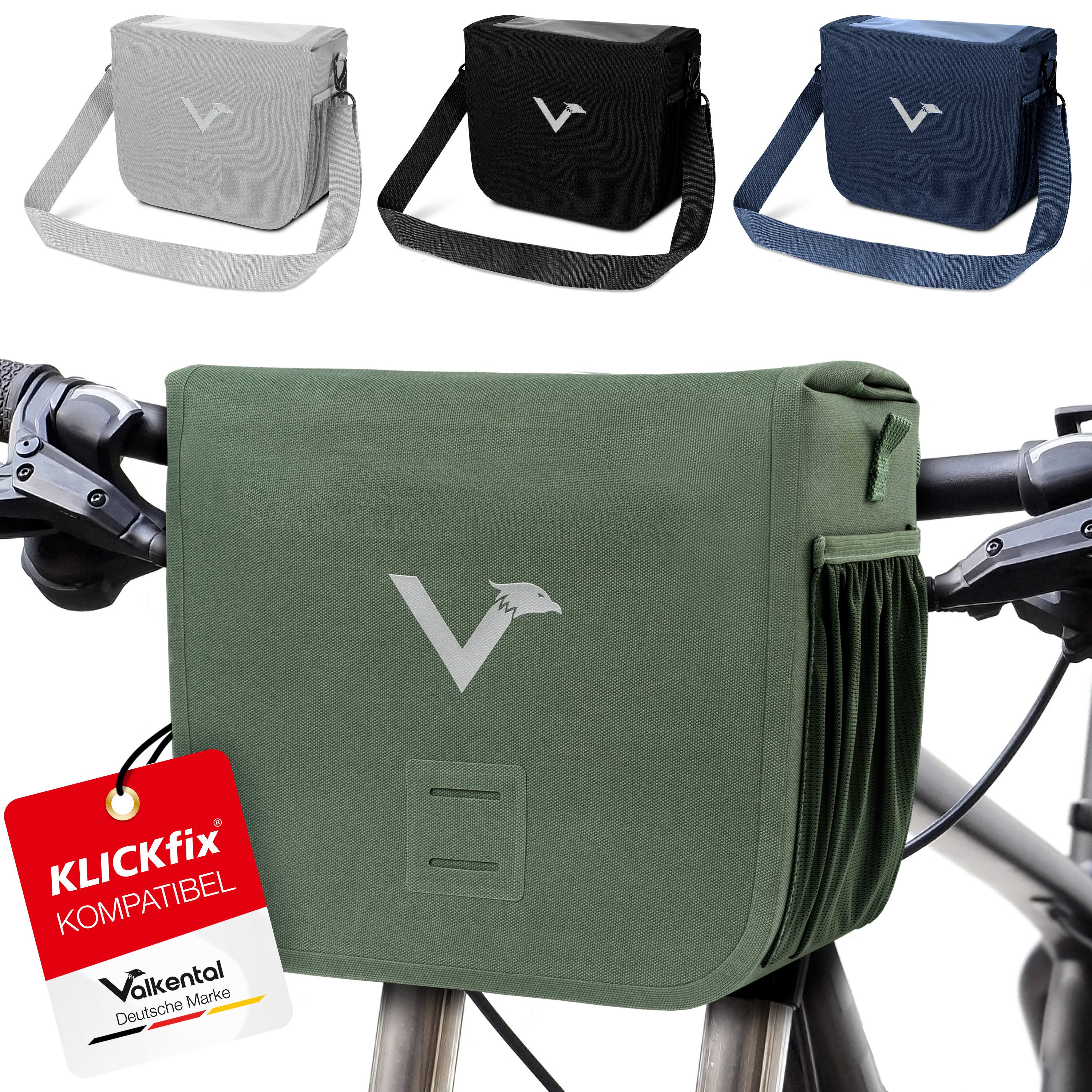 Valkental Lenkertasche Fahrradtasche vorne mit Handyfach, Klickfix-kompatibel, wasserdicht & reflektierend