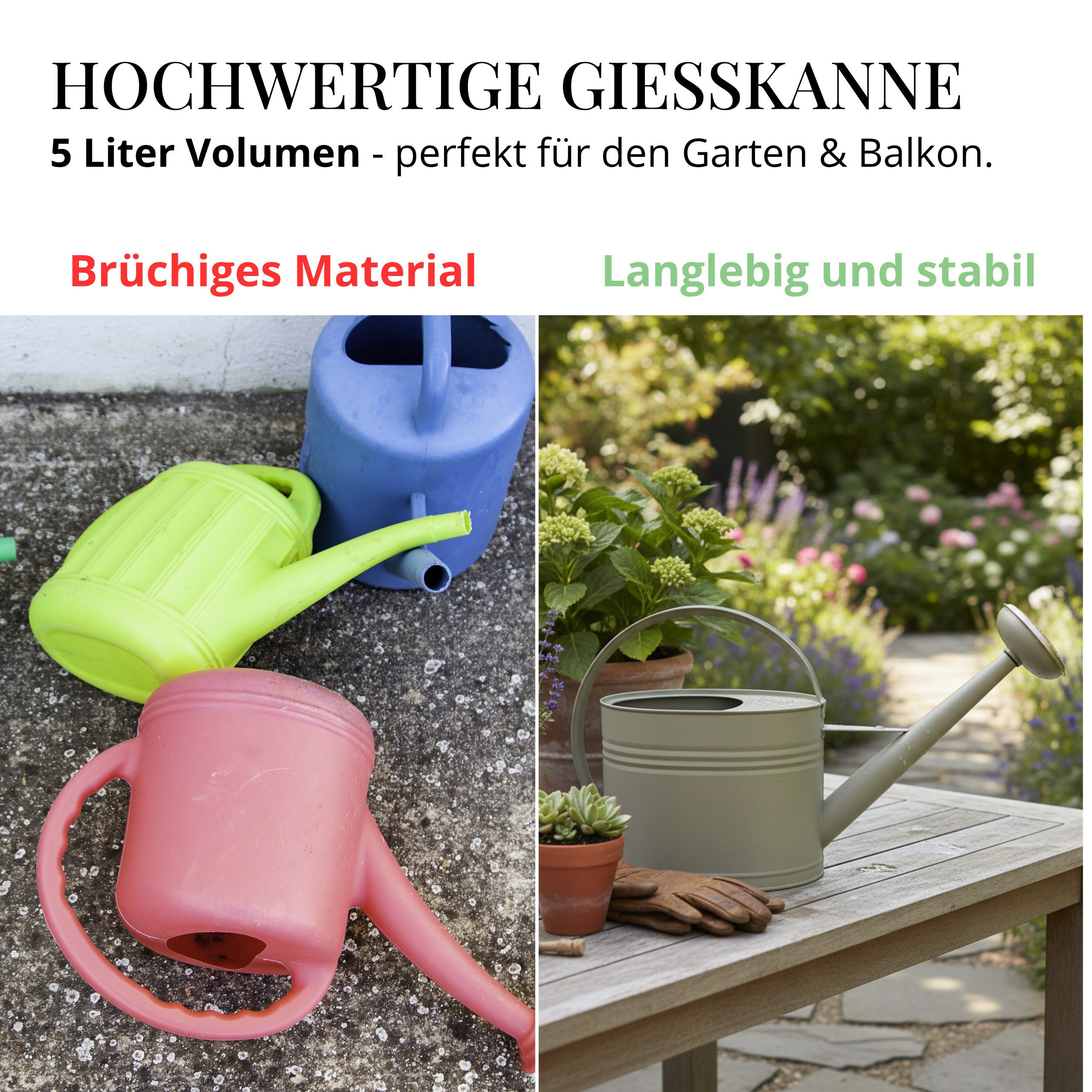 LIVLIG Gießkanne 5L, Gießkanne Vintage, Blumengießkanne, Giesskanne Metall (Die Kanne wird mit einem abnehmbaren Gießkopf geliefert), aus verzinktem Metall mit matter Pulverbeschichtung