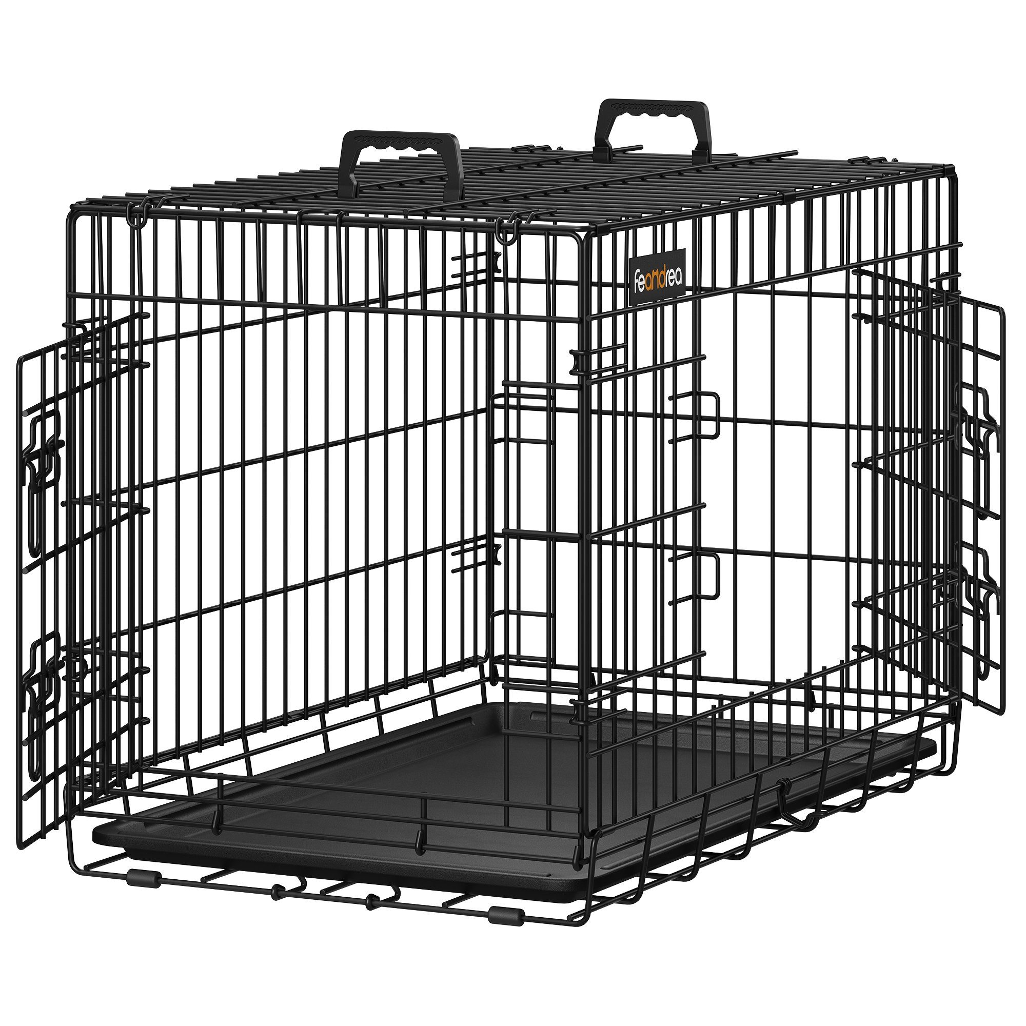 FEANDREA Tiertransportbox Hundekäfig, klappbar, 2 Türen, L-3XL, klappbar, mit 2 Türen, ausziehbare Schale, M-3XL, 77 x 48 x 56 cm