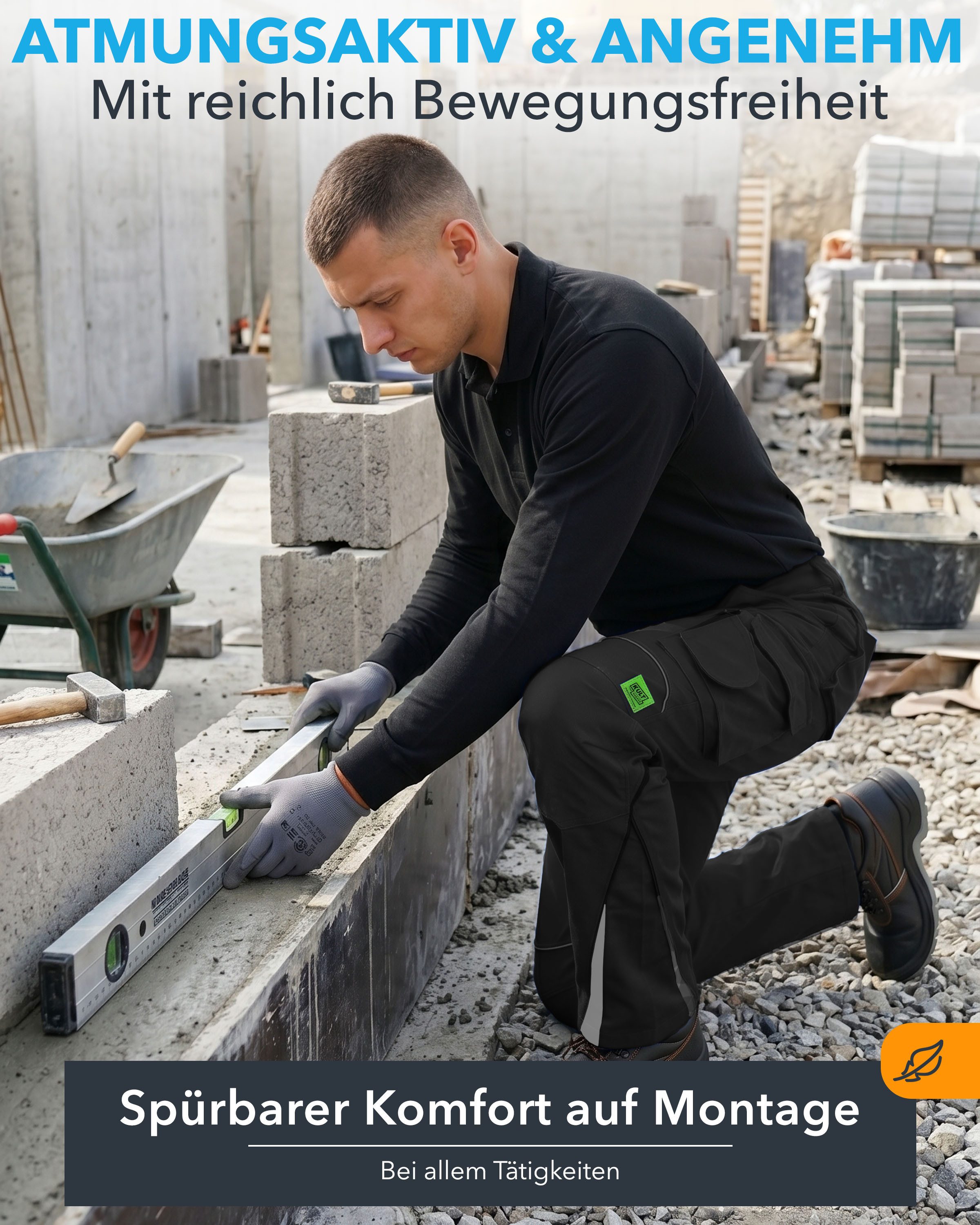 TMG International Arbeitshose Bundhose Cargohose Kultworker Herrenhose gerade und ergonomisch geschnitten - dehnbarer Hosenbund - bis Gr. 82