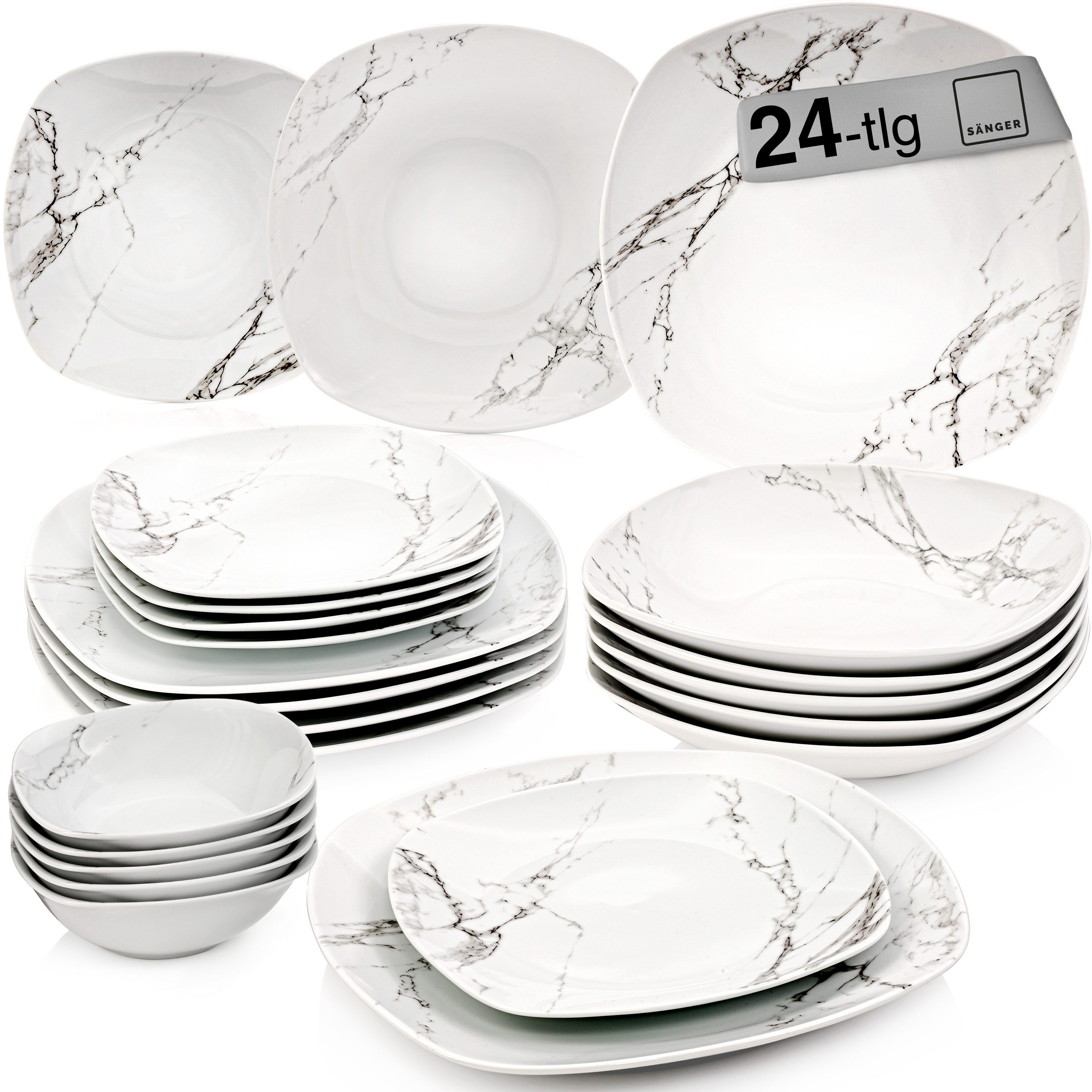 SÄNGER Tafelservice Bilgola Marmor (24-tlg), 6 Personen, Porzellan, Erweiterbar, PREMIUM COLLECTION