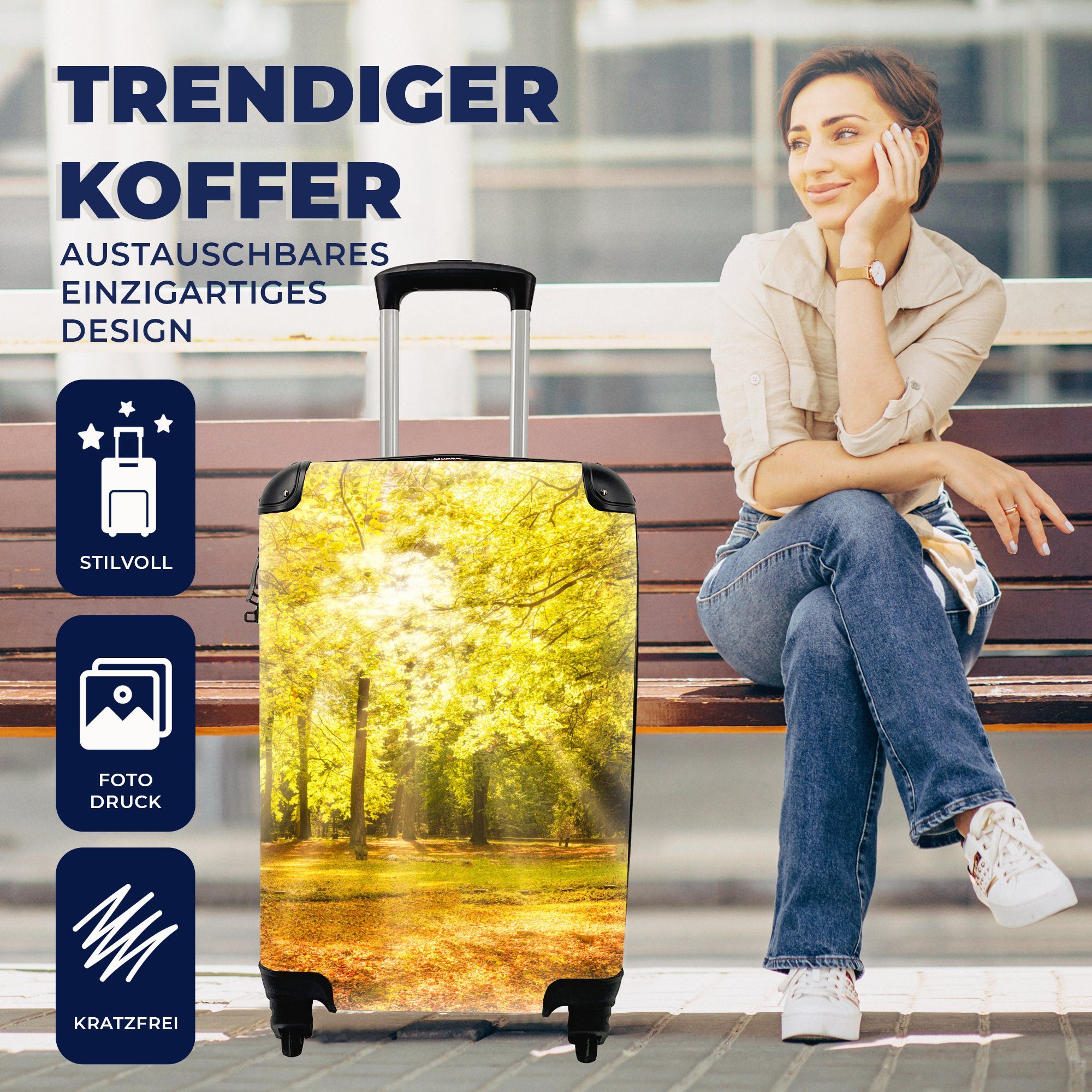 Rollen, rollen, Reisetasche Reisekoffer Sonne Handgepäckkoffer 4 - Landschaft - mit Trolley, Baum MuchoWow - Handgepäck - für Wald, Natur Ferien,