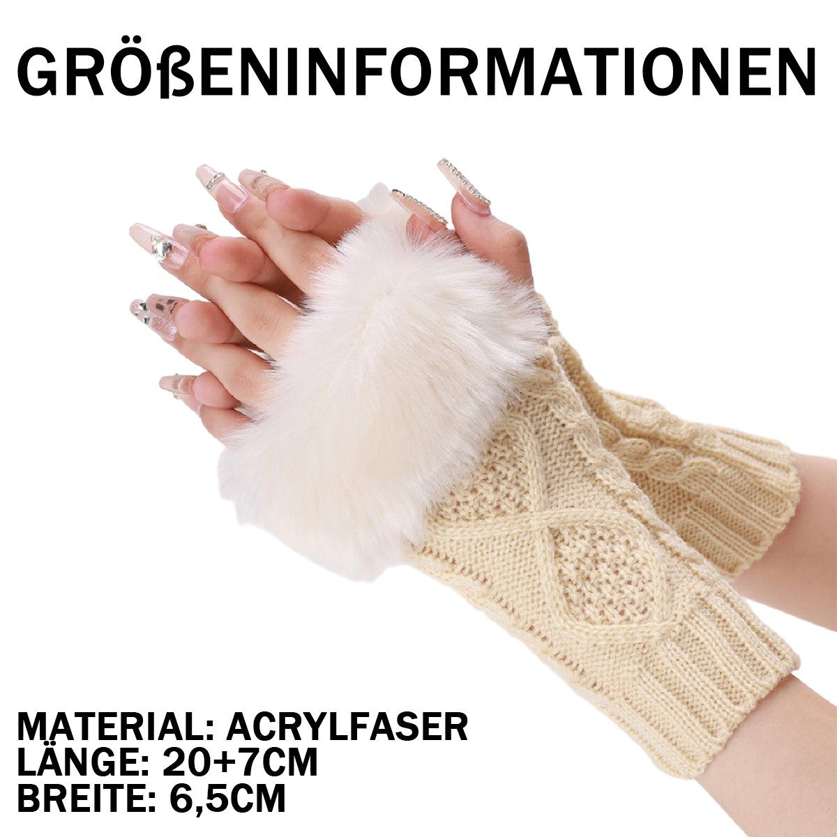 Armstulpen Damen Für Fingerlose Beige Strickhandschuhe Handschuhe,Winter Fingerlos frauen Jormftte