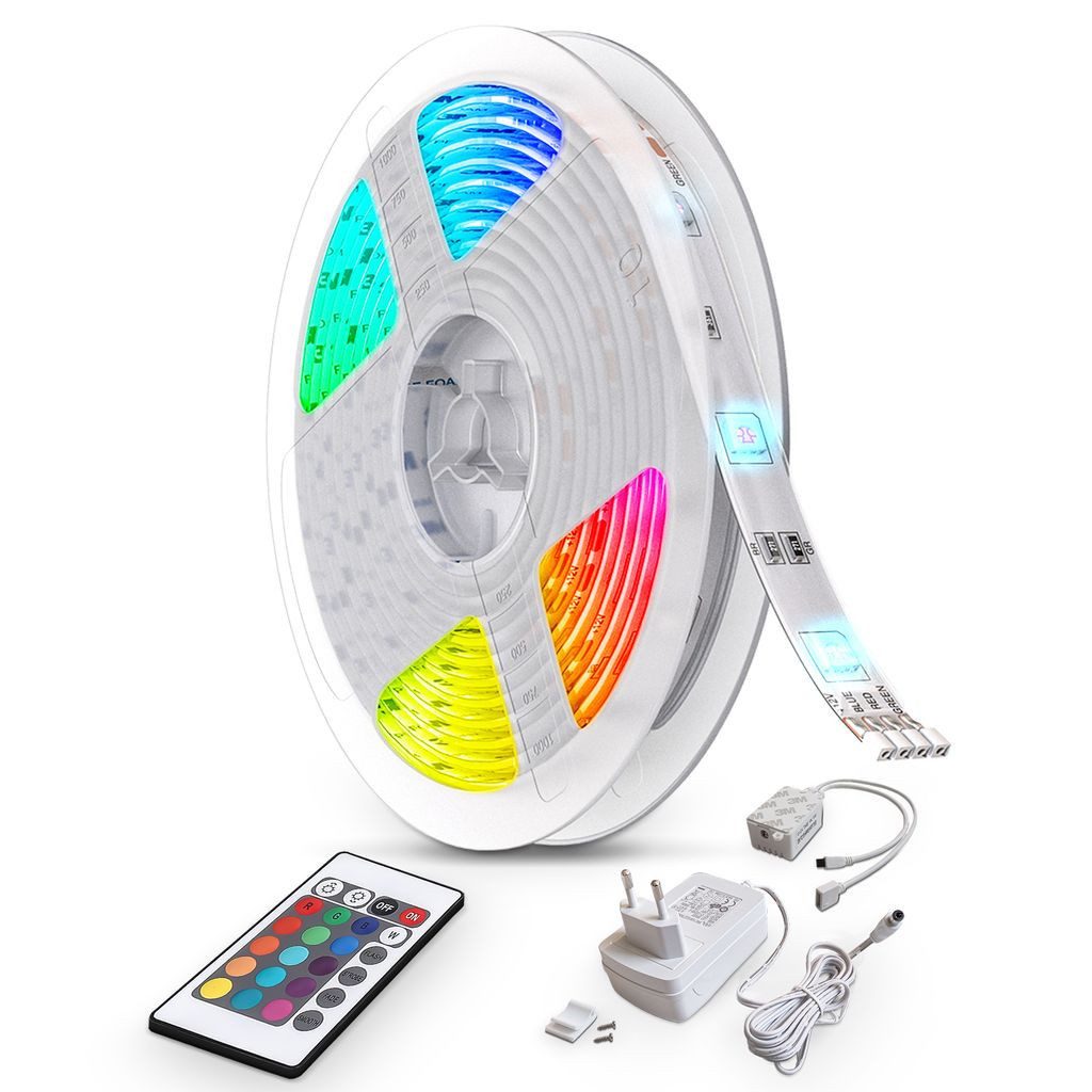 B.K.Licht LED-Streifen 10m RGB Band selbstklebend LED Band, 300-flammig, Magic RGB Stripe 230V Fernbedienung kürzbar indoor