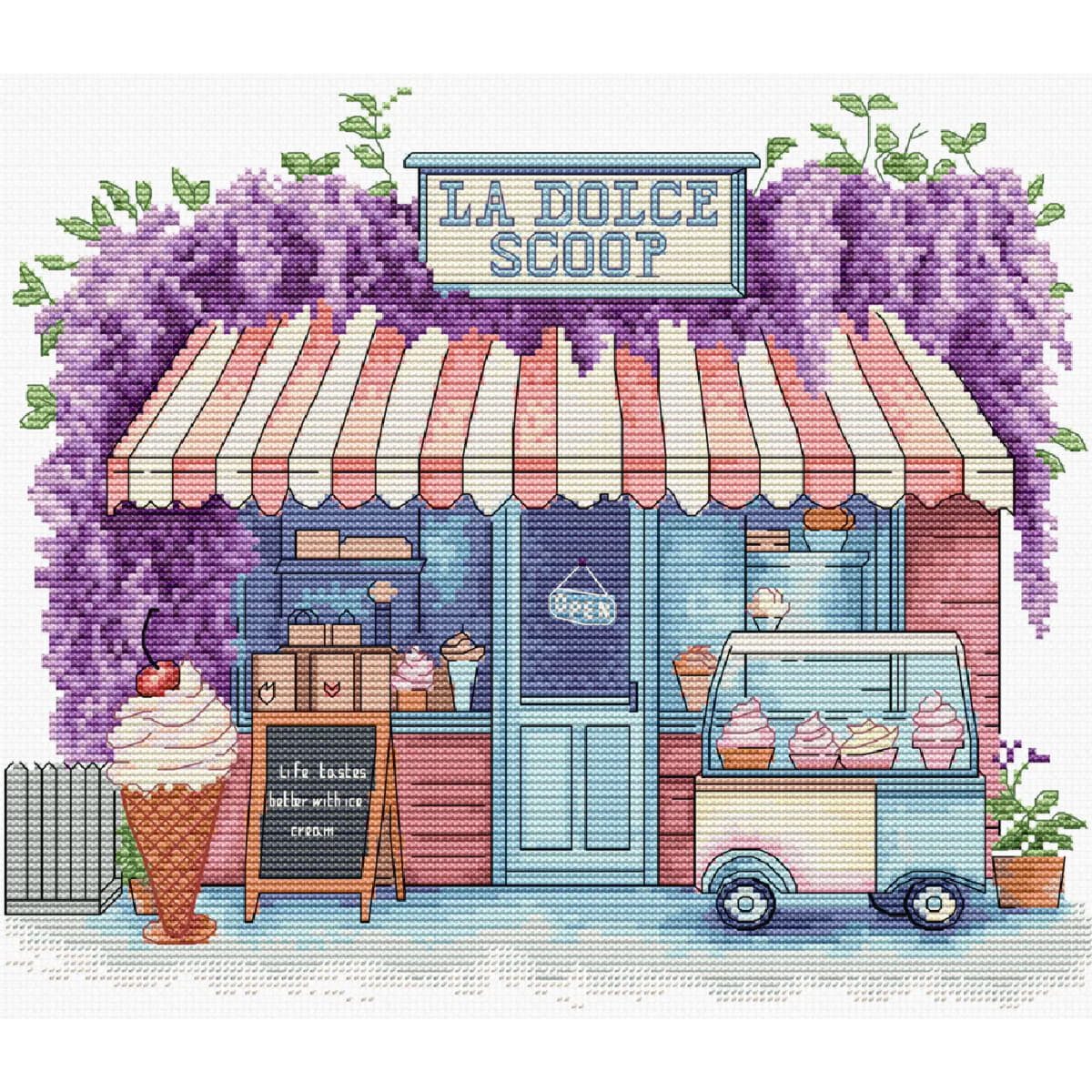 Luca-S Kreativset Luca-S Kreuzstich Stickpackung "Eisdiele", Zählmuster, 24x20cm, (embroidery kit by Marussia)