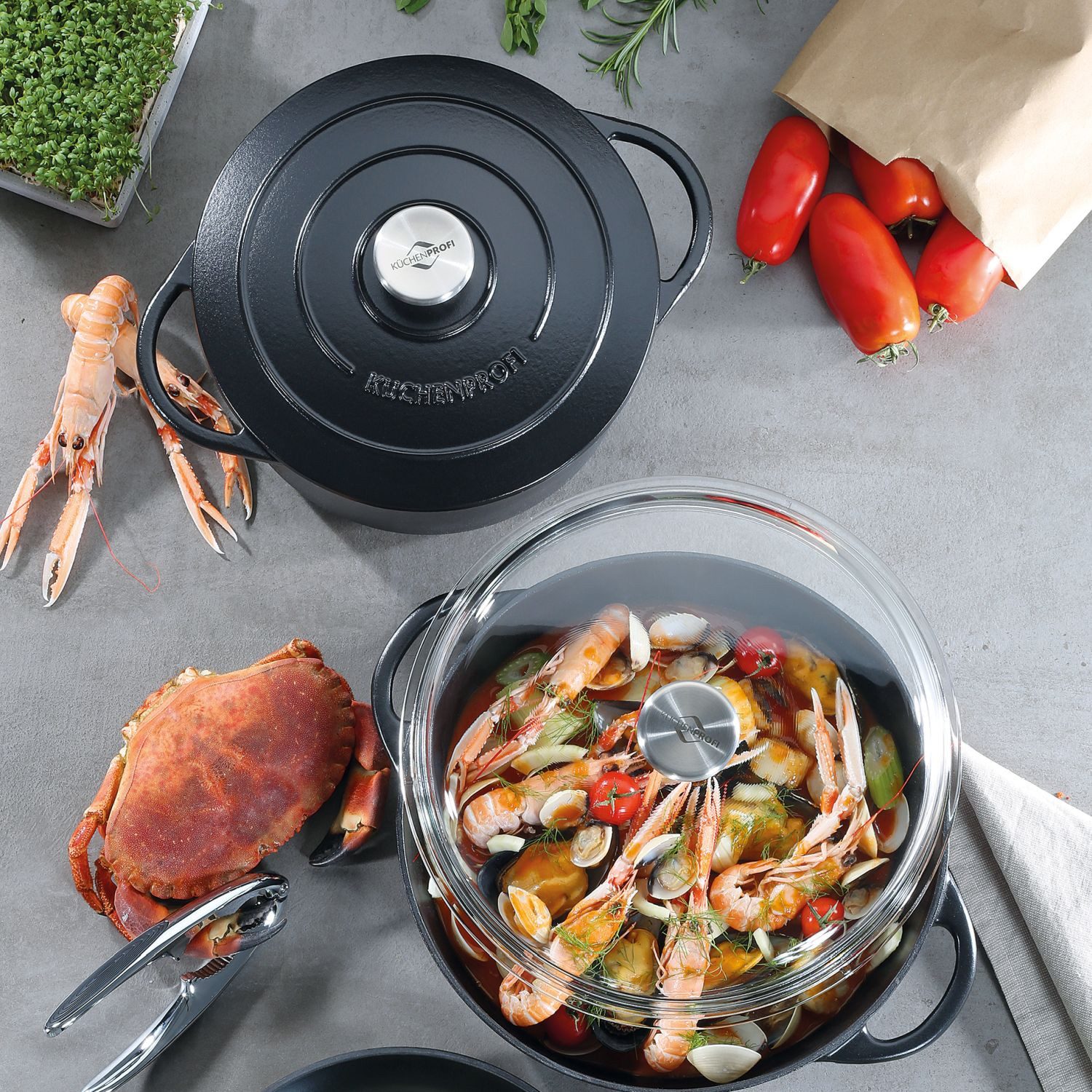 Küchenprofi Bräter Provence Bratentopf Rund Schwarz 24 cm, Gusseisen