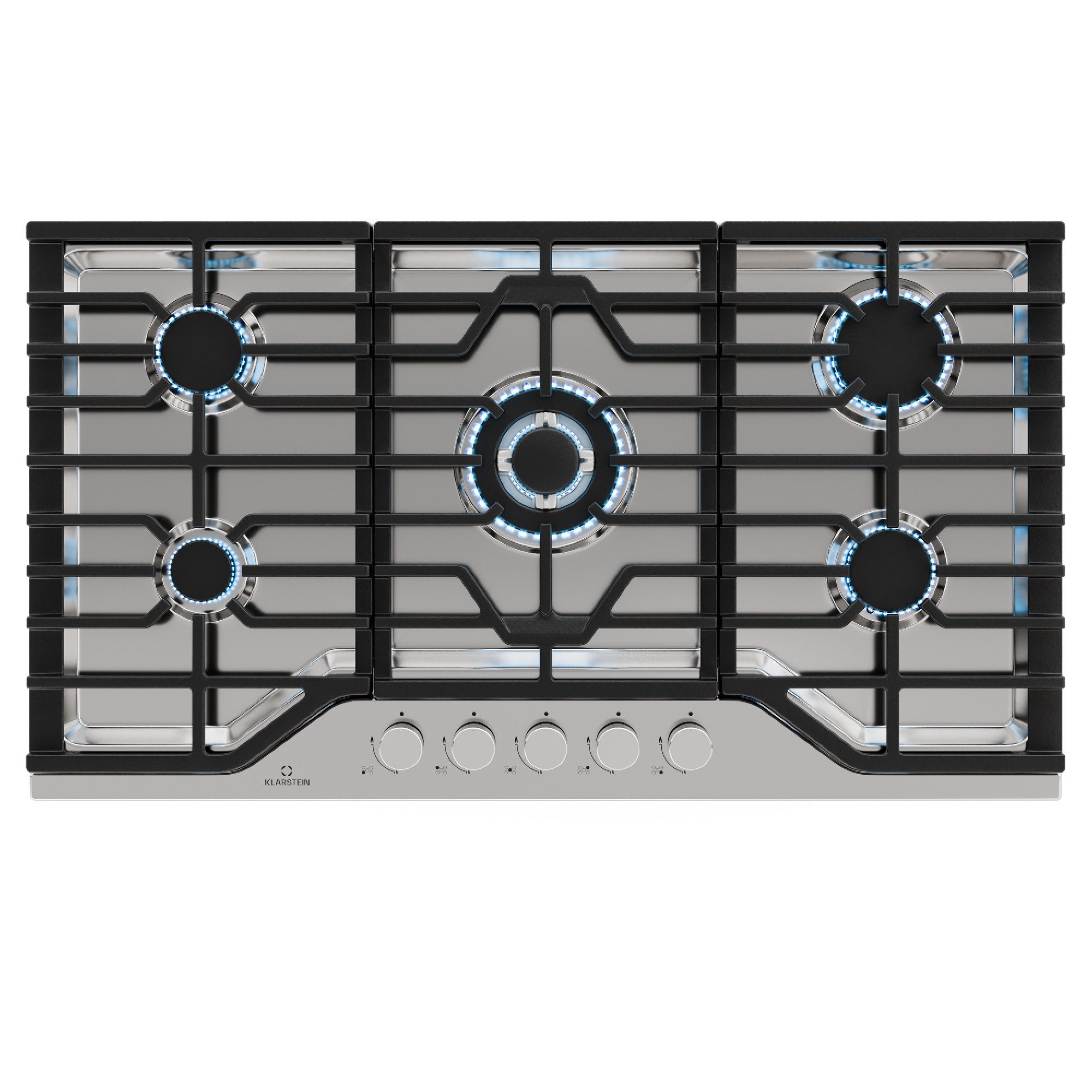 Klarstein Gas-Kochfeld Turbocast CP11-KL-TC-90cm-SS, Gaskochfeld 5 Brenner Elektrische Zündung Küche