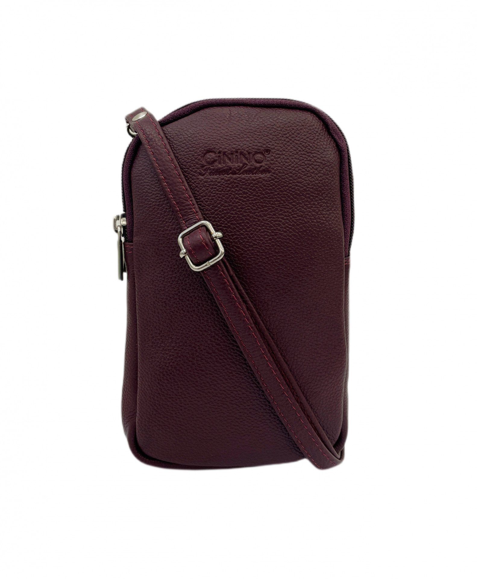 Cinino Handtasche Benja, Handytasche Umhängetasche Ledertasche mit abnehmbaren Lederriemen Bordeaux