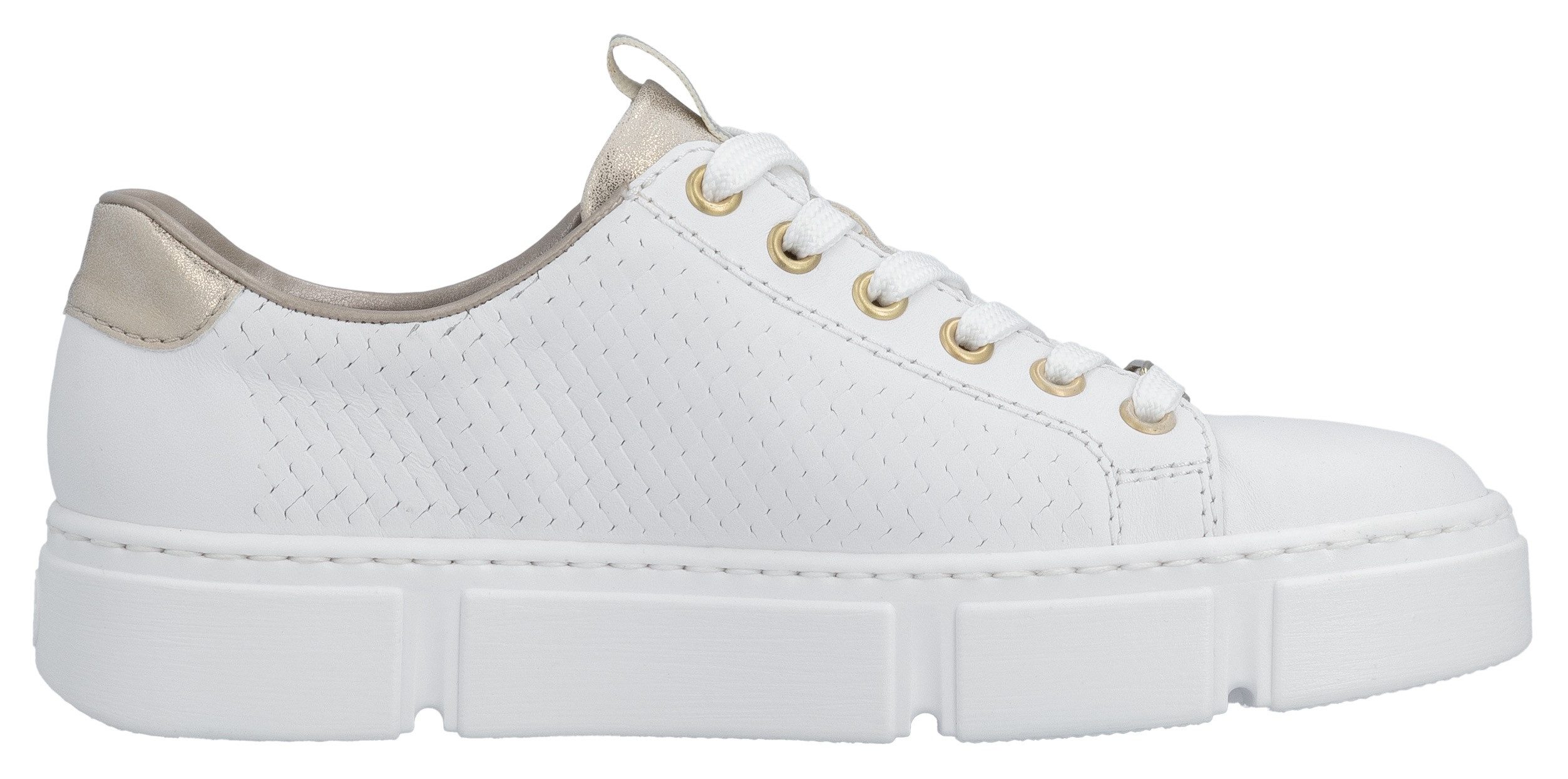 Rieker Plateausneaker mit goldfarbenen Details, Freizeitschuh, Halbschuh, Schnürschuh