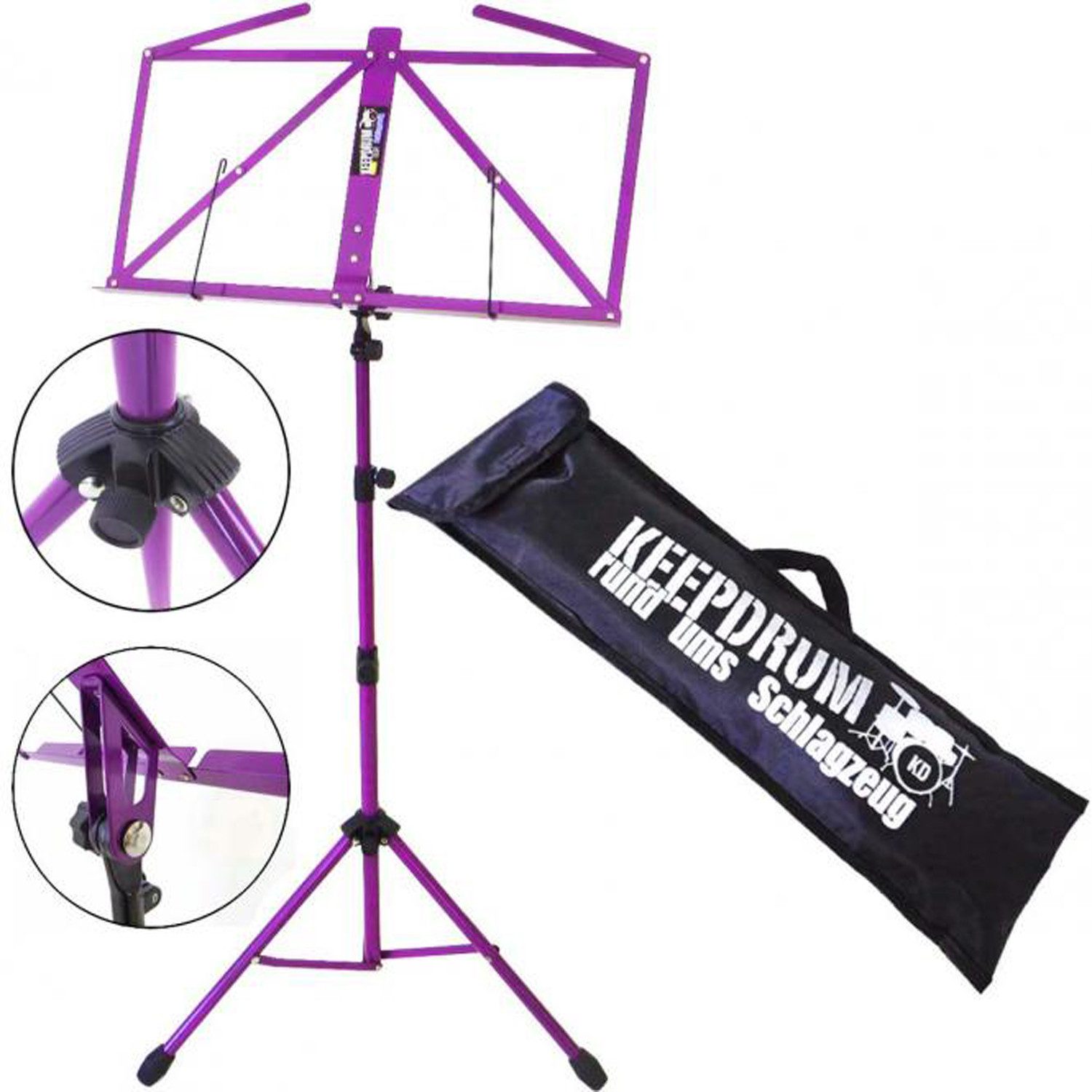 keepdrum Notenpult keepdrum MUS3FL Notenständer Lila mit Tasche, Vorteils-Set
