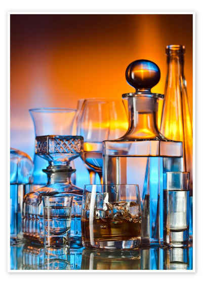 Posterlounge Poster Editors Choice, Alkoholische Getränke auf Glastisch, Bar Fotografie