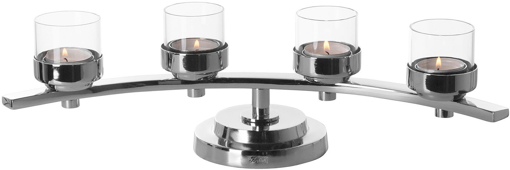 Teelichthalter St), Glaseinsatz, Breite 4-flammig, DUNJA, 42 Fink mit ca. 4-flammig (1 Adventsleuchter cm Kerzenhalter