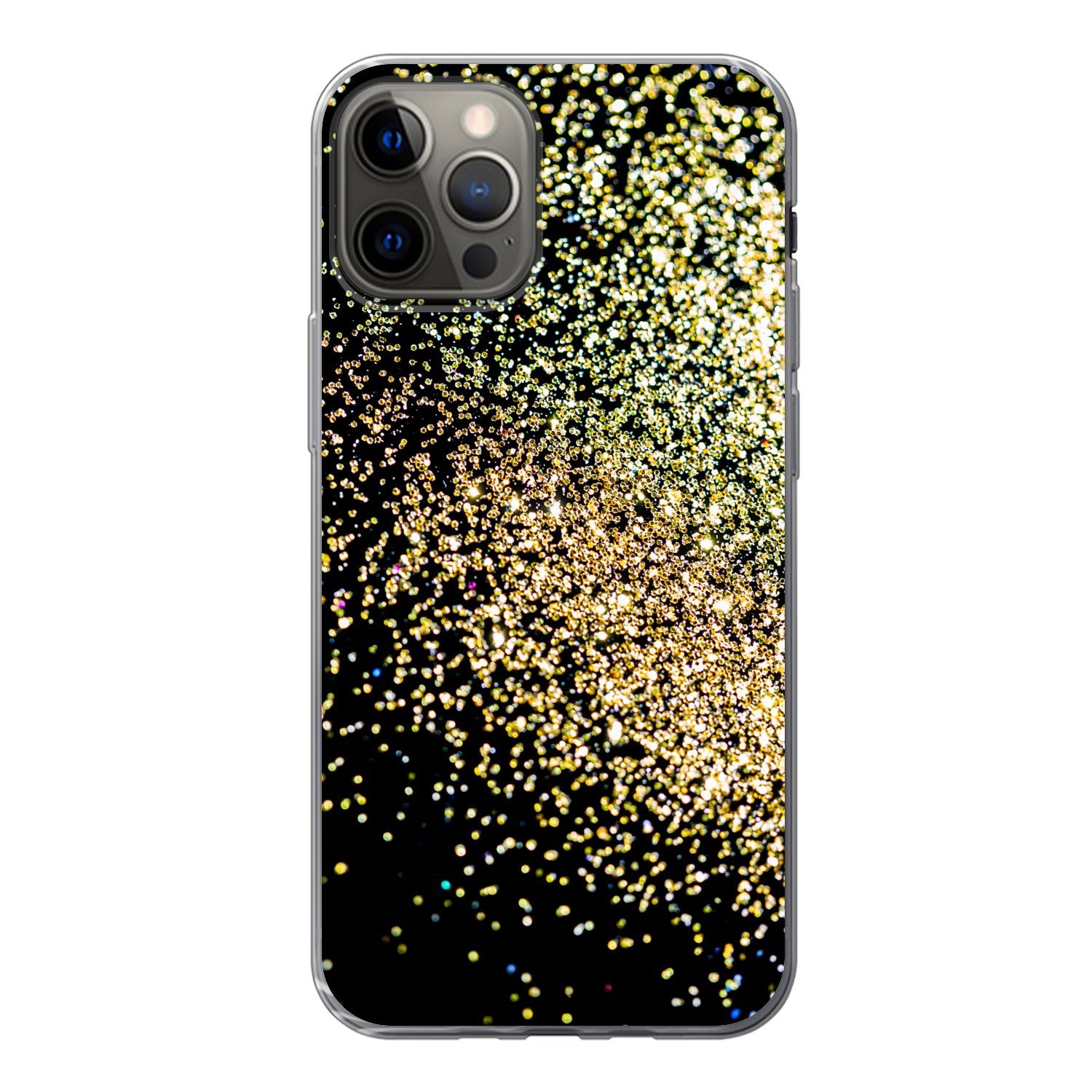 MuchoWow Handyhülle für Apple iPhone 13 Pro Luxus - Glitzer - Gold - Design - Schwarz, Smartphone-Bumper, Print, Handy Schutzhülle Dünn