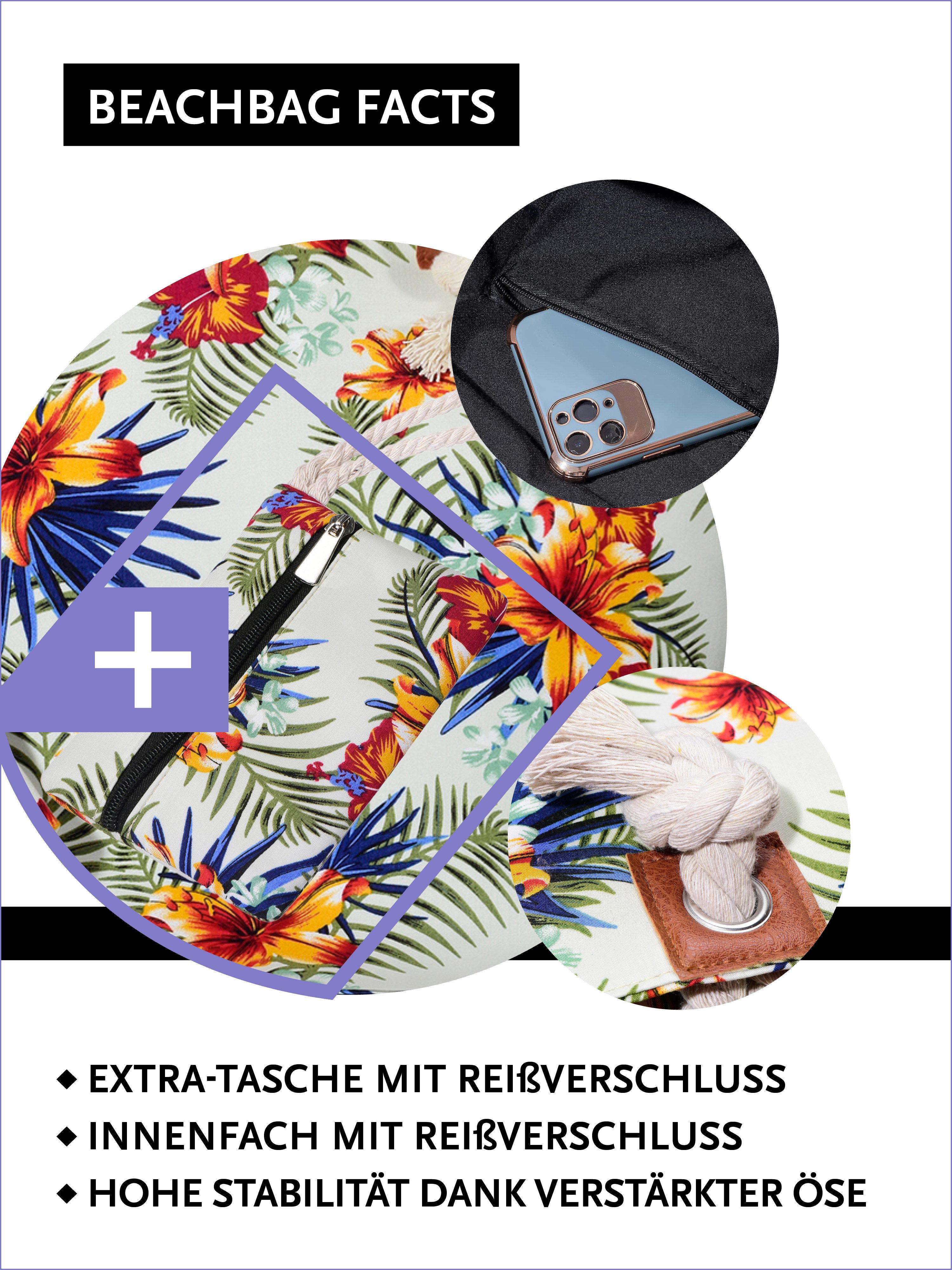 DonDon Strandtasche Shopper Schultertasche Beach Style (2-tlg), Große Strandtasche, mit Reißverschluss, tolle Motive