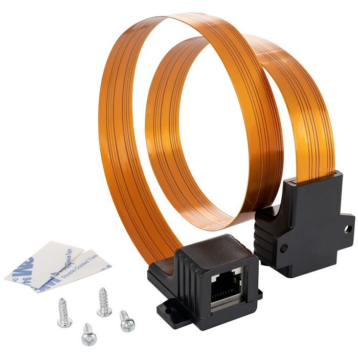 Poppstar LAN Fensterdurchführung (beidseitig RJ45 Buchse sehr flach 0 2mm) Computer-Kabel (50.5 cm) (flexibler Bereich 43 5cm) vergoldete Kontakte orange