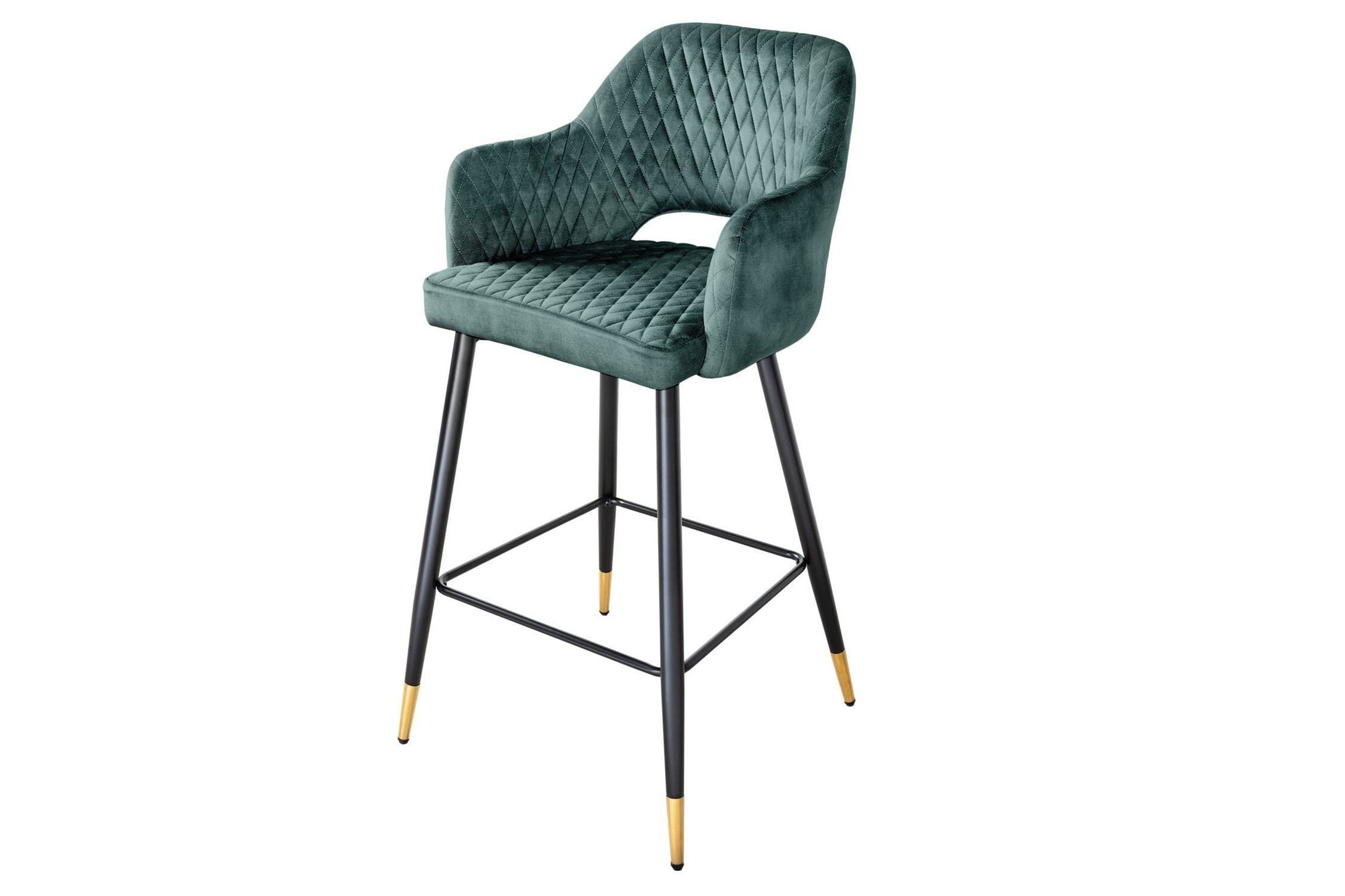 Licht-Erlebnisse Barhocker VENUS, Schwarz Gold aus Samt Metall Retro Fußablage Hocker Bar Tresen Stuhl