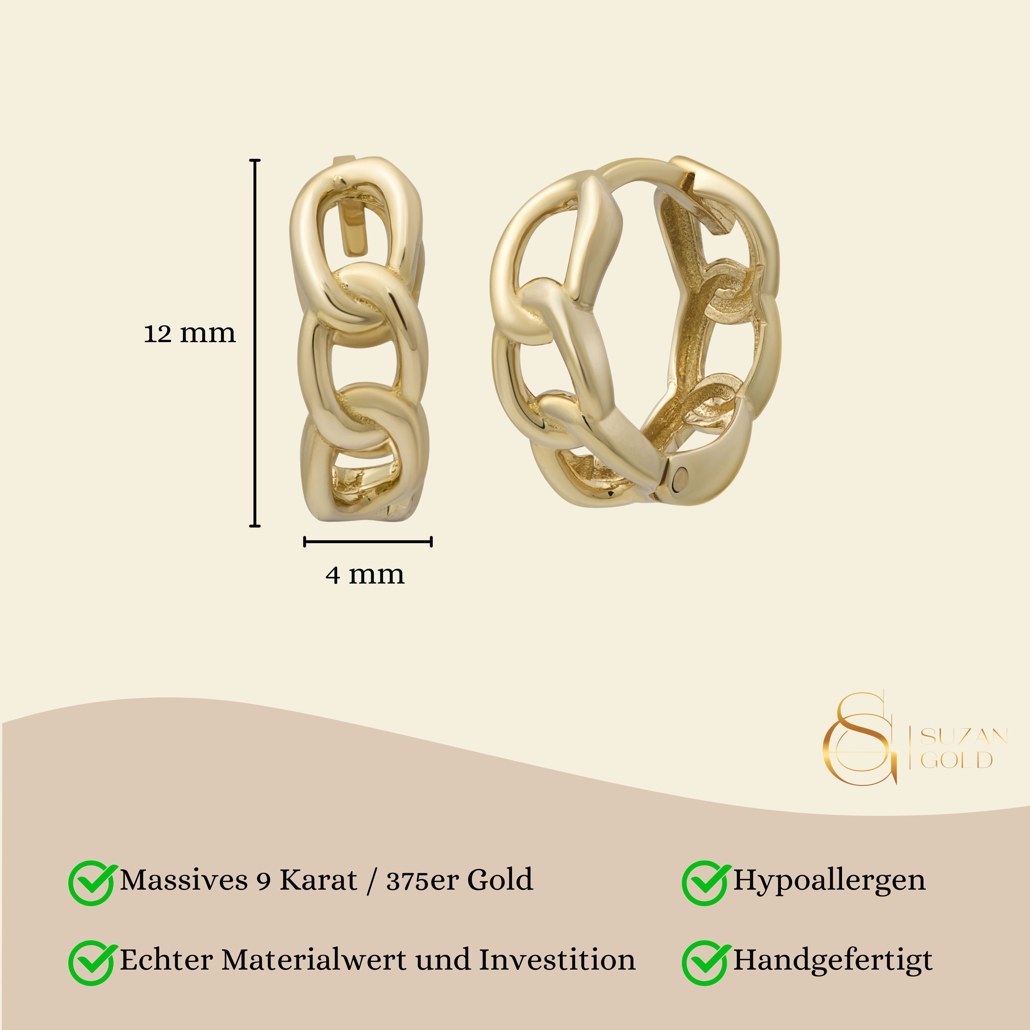 Suzan Gold Creolen-Set 375er Gold Huggies – Massive Curb-Creolen aus Echtgo günstig online kaufen