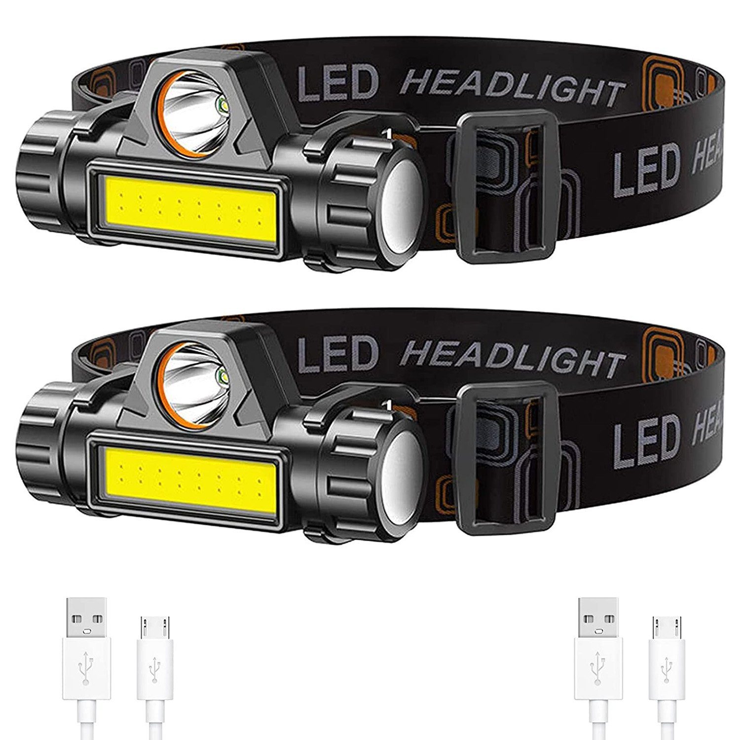 zggzerg LED Stirnlampe LED Wiederaufladbar, Kopflampe 2 Stück 150 Lumens mit Magnet (Geeignet für Camping, Joggen und Wandern), Winkel und Kopfband einstellbar | Stirnlampen