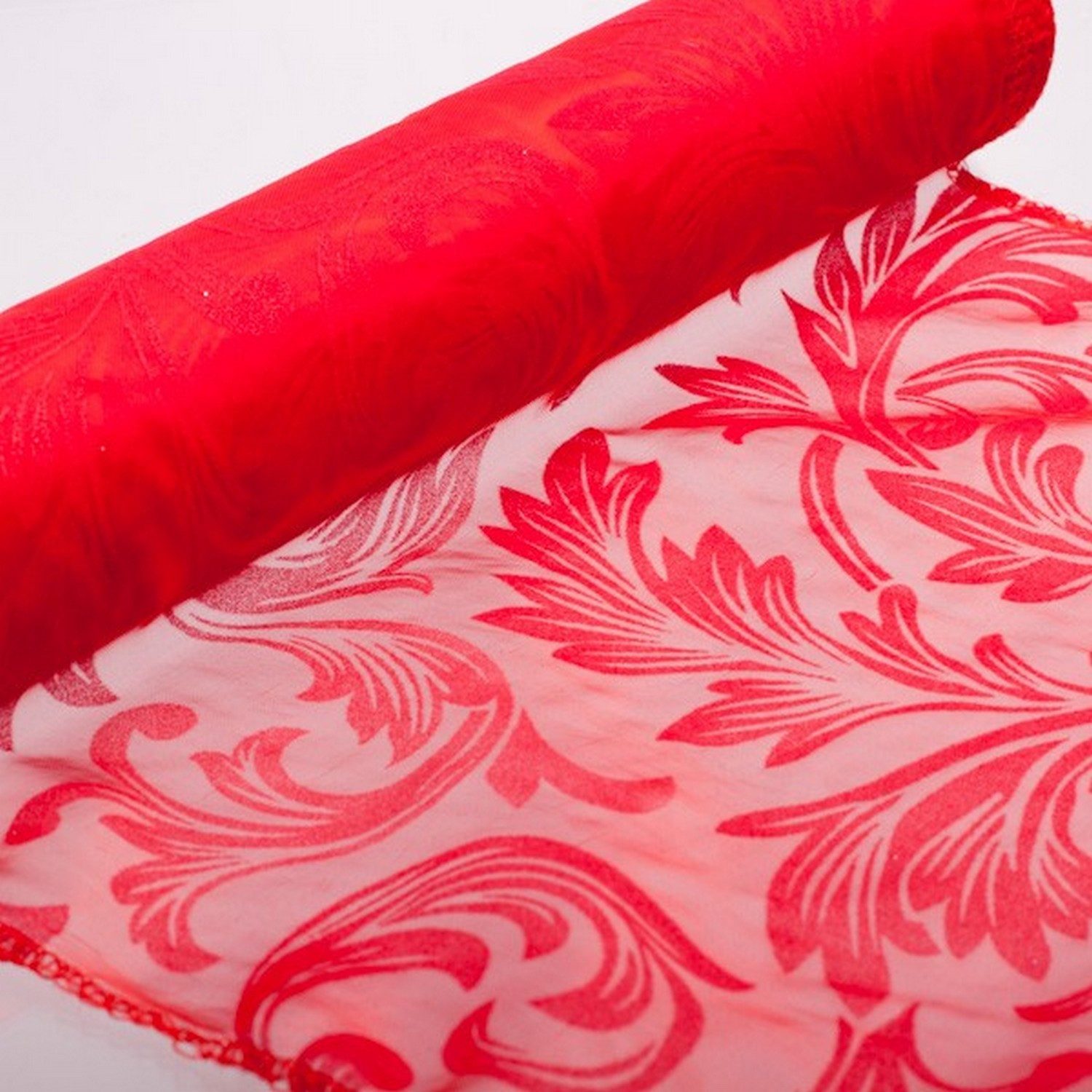 Deko AS Tischläufer Organza-Tischläufer mit samtigem Blättermotiv - rot - 28cm 10m - 1047 (1-tlg, 1 Rolle Tischläufer), Strapazierfähig