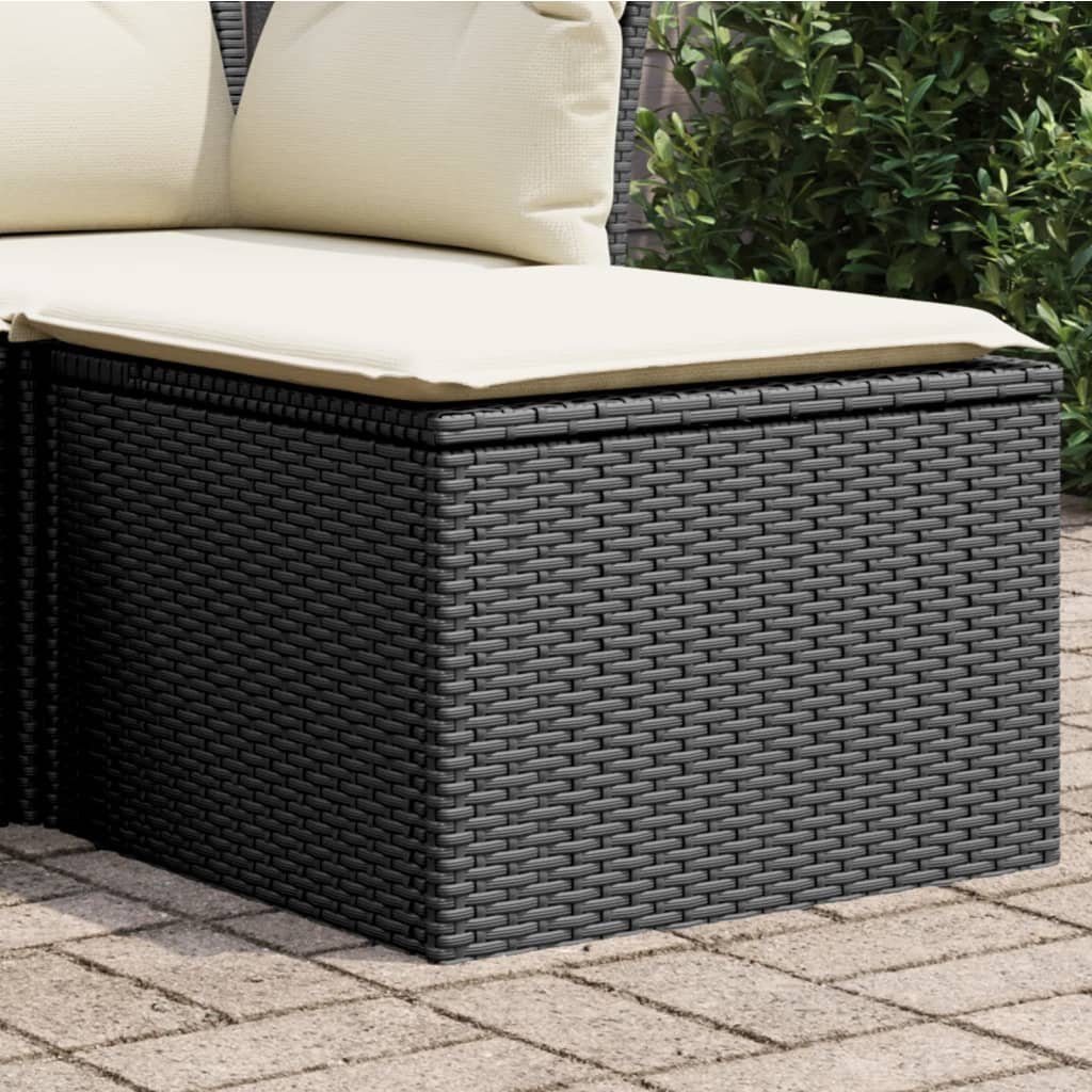 vidaXL Hocker Gartenhocker mit Kissen Schwarz 55x55x37 cm Poly Rattan (1 St)