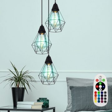 etc-shop LED Pendelleuchte, Leuchtmittel inklusive, Warmweiß, Farbwechsel, Retro Decken Pendel Lampe Fernbedienung schwarz Käfig Hänge Leuchte