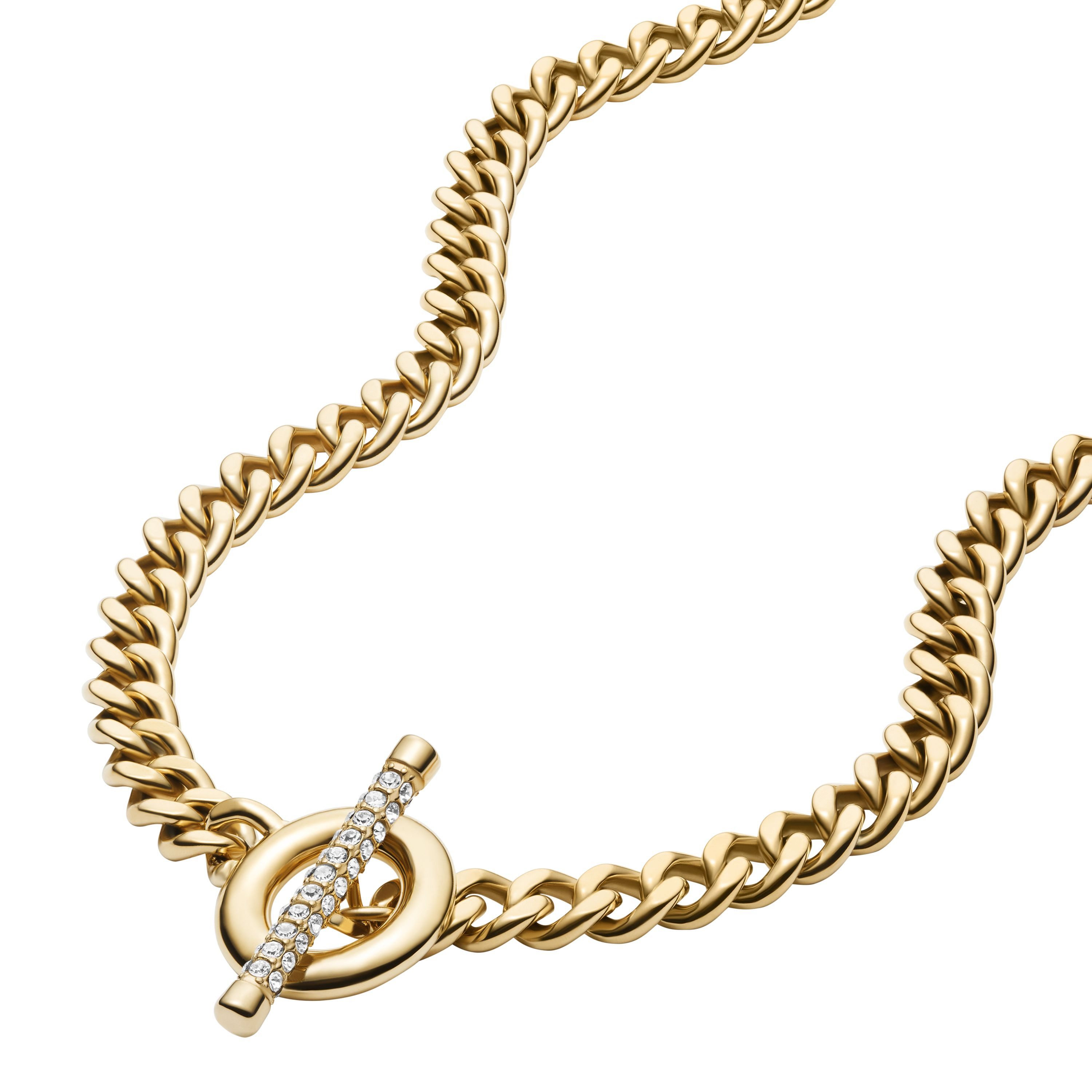 Fossil Kette ohne Anhänger Schmuck Geschenk Edelstahl CARLIE T-BAR, mit Glasstein