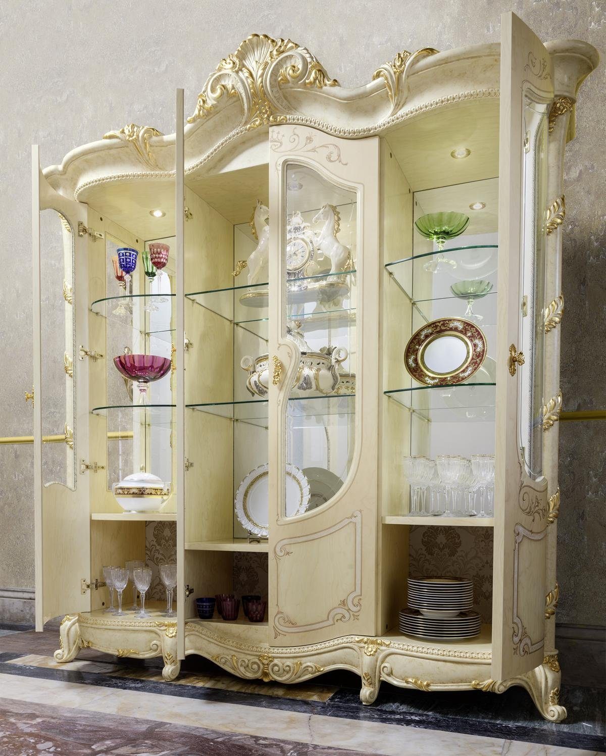 JVmoebel Vitrine Klassischer Holzschrank in Weiß mit integrierter Vitrine (1-St) Made in Europa