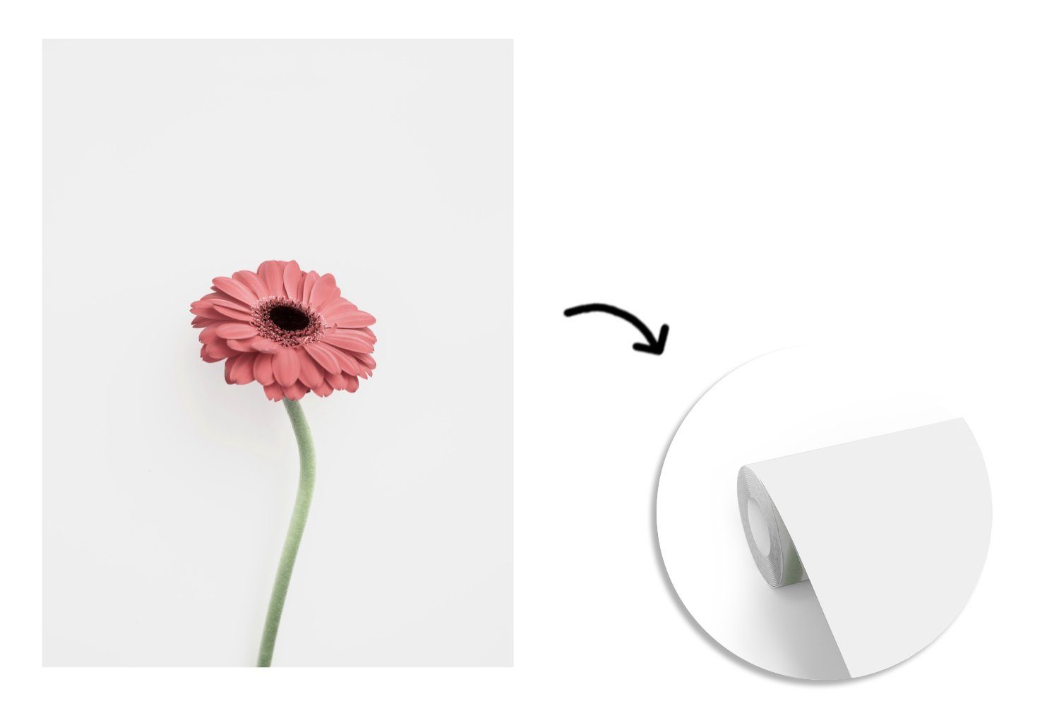 für Vinyl Weiß Rosa Matt, (4 Tapete Wohnzimmer, - MuchoWow - Wandtapete - Montagefertig - Fototapete St), Blumen Pflanze, Natur bedruckt,
