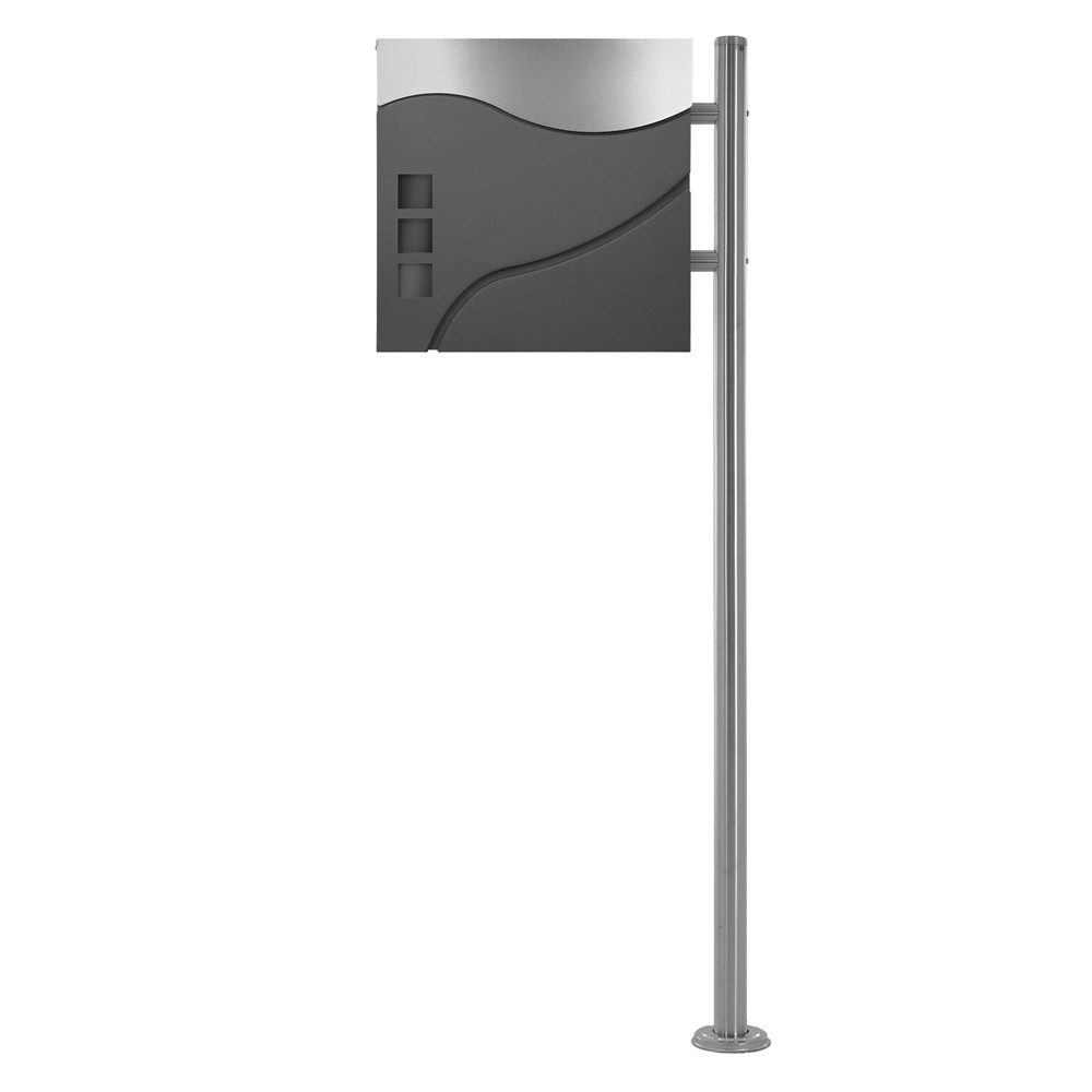 ML-DESIGN Standbriefkasten Wandbriefkasten Briefkasten Postkasten mit Zeitungsfach inkl. Standfuß, Briefkastenanlage mit Ständer Silber 120cm Mailbox mit Pfosten
