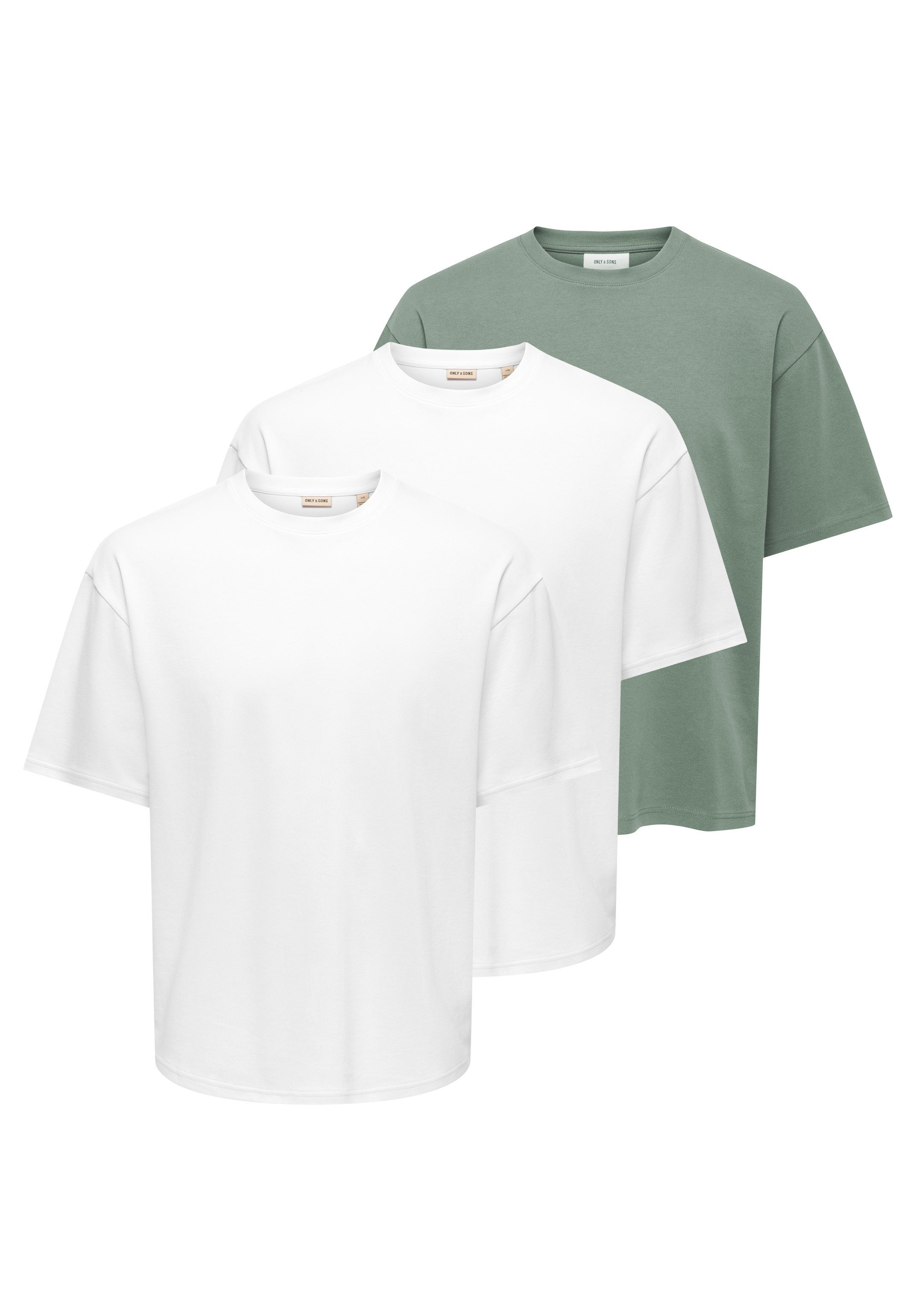 ONLY & SONS T-Shirt 3er Pack Caspian (Spar-Set, 3-tlg) T-Shirt - Baumwolle - Blickdicht - Lockerer Boxy Fit