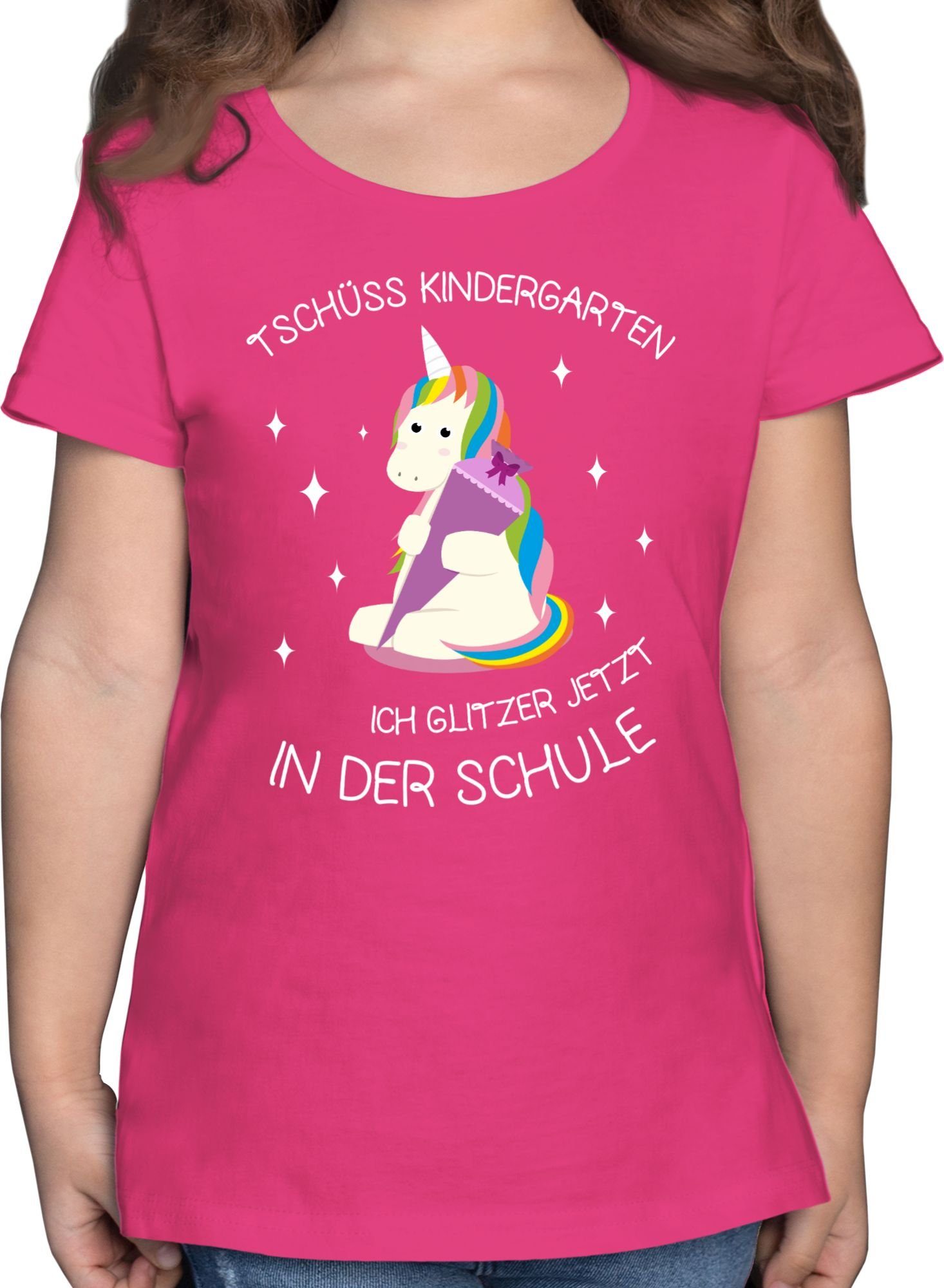 Shirtracer T-Shirt Tschüss Kindergarten Einhorn Einschulung Mädchen 1 Fuchsia