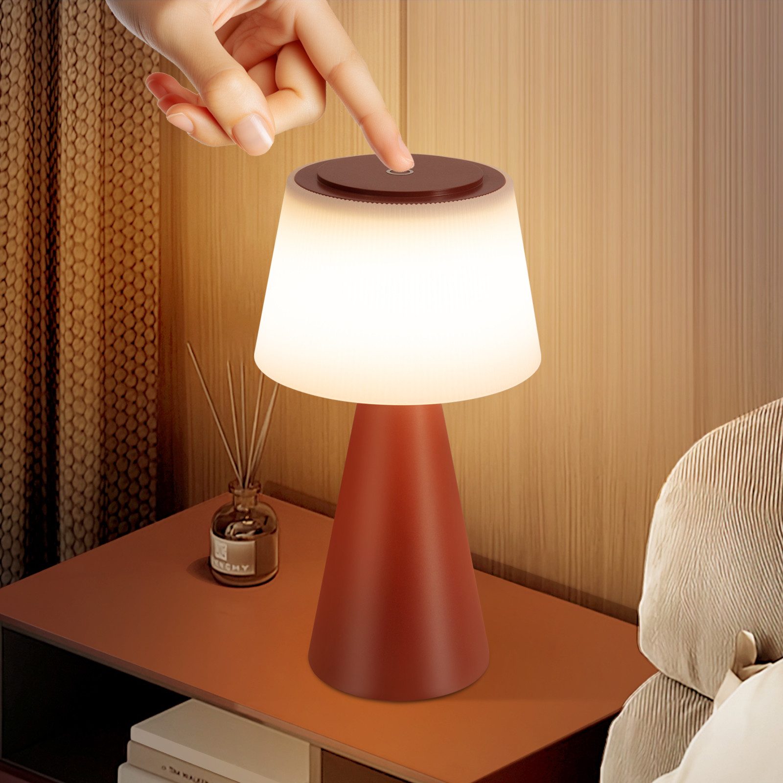 ZMH LED Tischleuchte kabellose Akku Tischlampe mit USB-C, Touch-Dimmer, 3 Helligkeitsstufen, Lichtfarbe 3000–6500 K, 3600 mAh, LED fest integriert, Warmweiß, für Wohnzimmer und Schlafzimmer