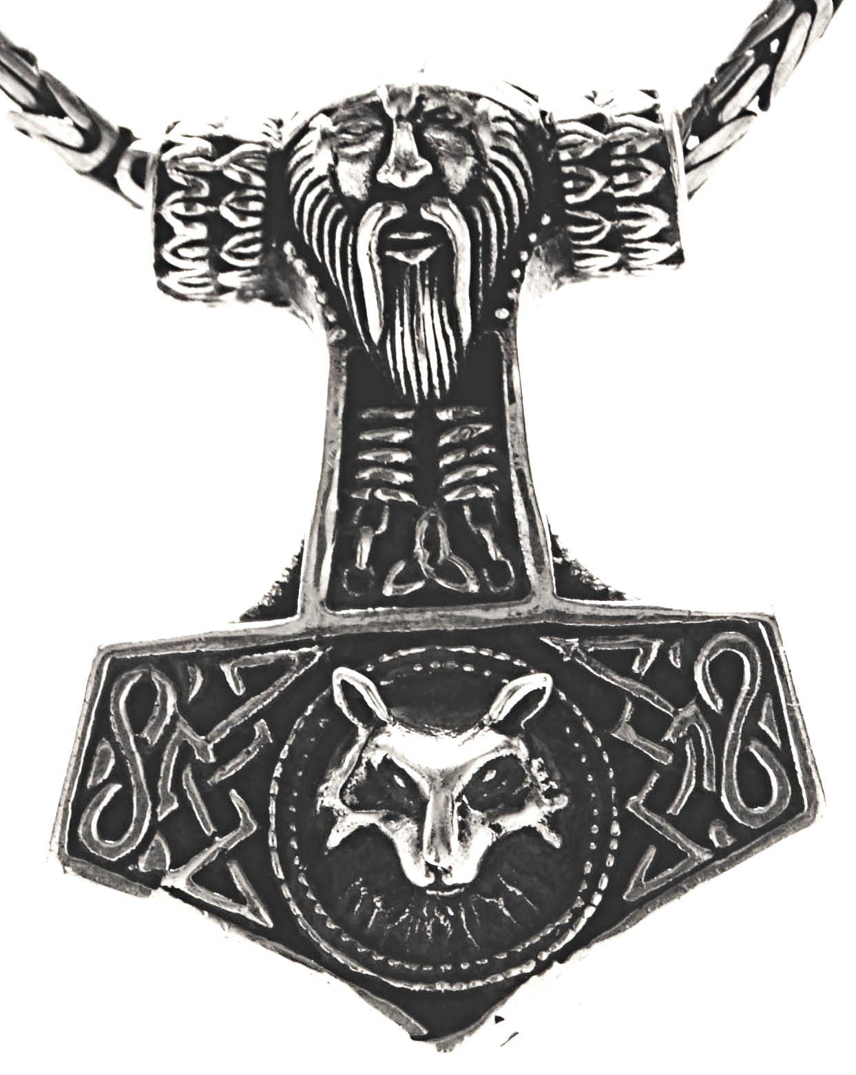 Thorshammer Silber 925 Odin Wolf Kopf Band/Kette Anhänger Thor Thorhammer 143 