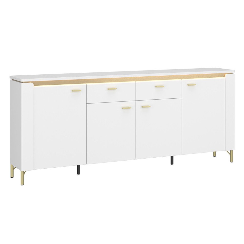 Lomadox Sideboard LUKA-129, weiß mit goldfarbenen Akzenten, 2 Schubladen, B günstig online kaufen