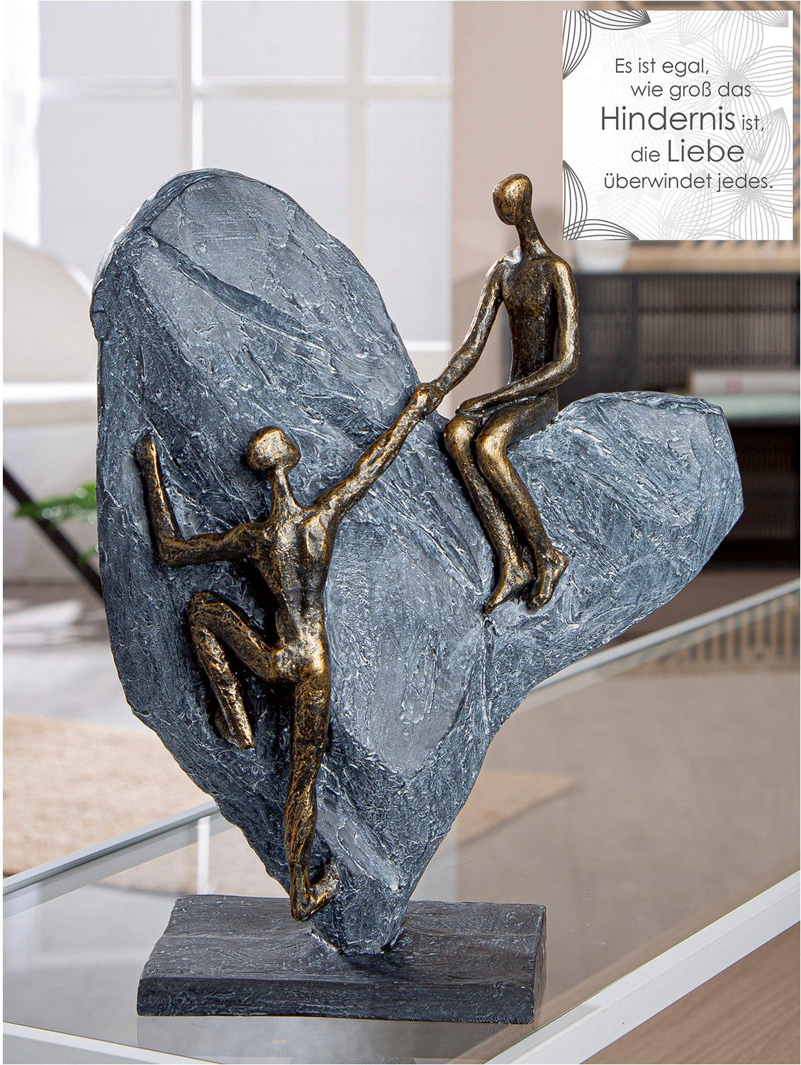 Casablanca by Gilde Dekoobjekt Skulptur Herz Heart of stone bronzefarben; grau H. 29,7 cm (1 St)
