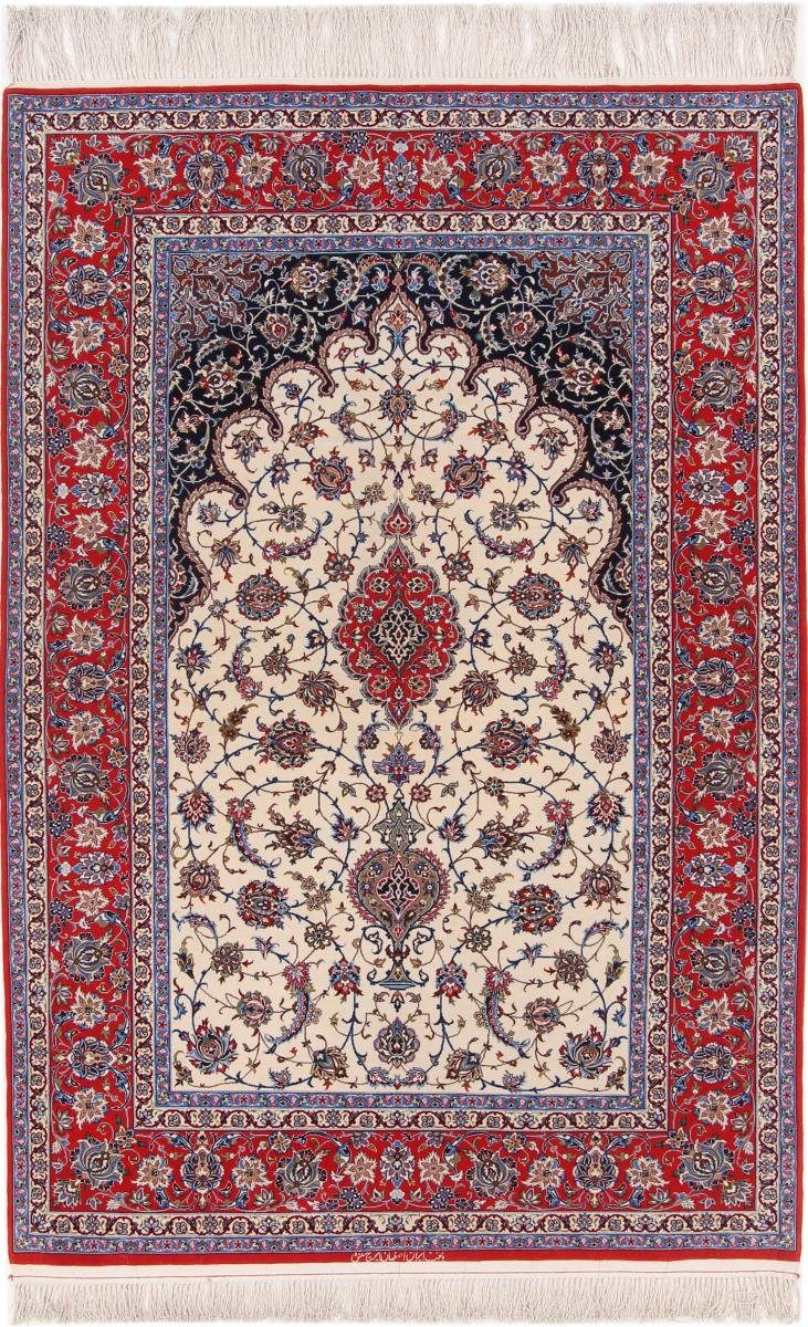 Orientteppich Isfahan Seidenkette 151x221 Handgeknüpfter Orientteppich, Nain Trading, rechteckig, Höhe: 6 mm