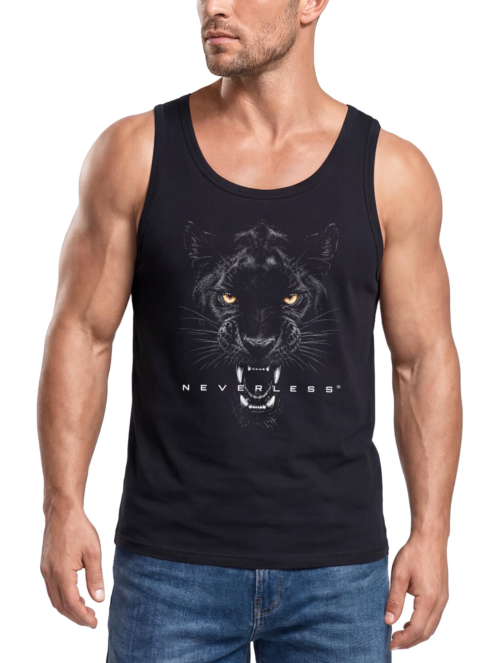 Neverless Tanktop Tanktop Herren mit Grafik-Print - Panther - Trägershirt Baumwolle mit Print