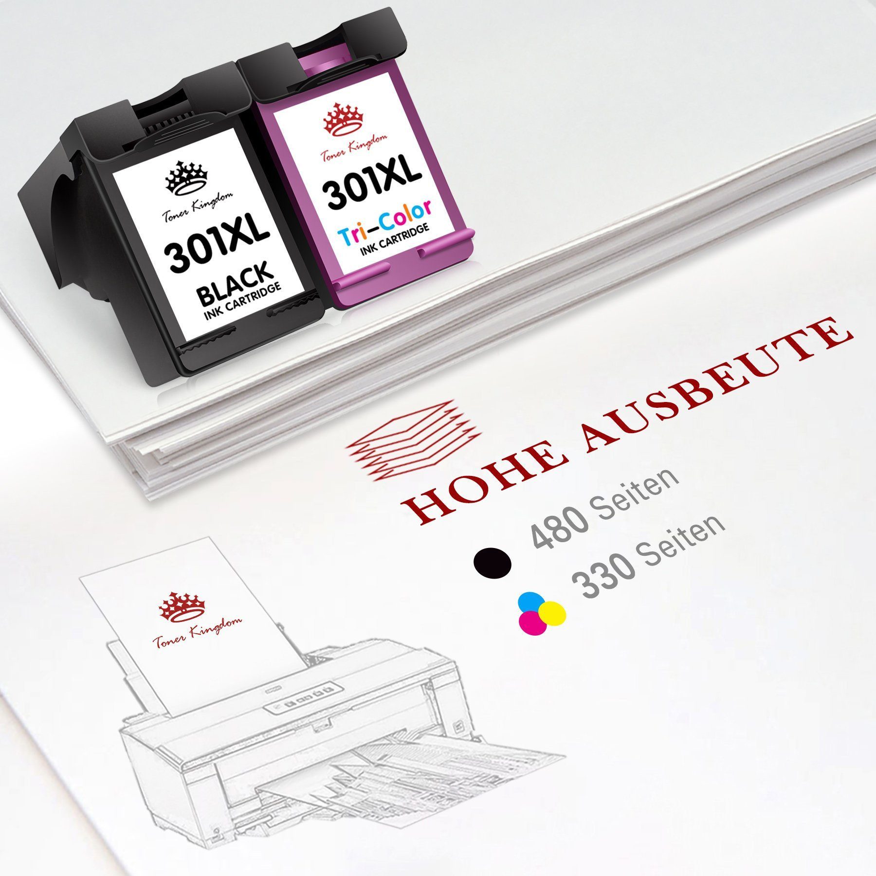 Toner Kingdom Drucker Patronen für HP 301 XL Deskjet 1050 2544 2050 A 3050 Tintenpatrone (ENVY 4502 5534 4504 Deskjet 2540 2542)