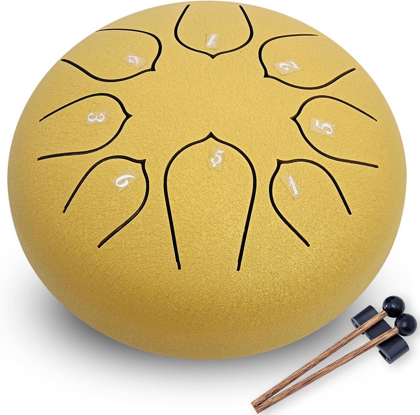 AURIVION Schlauchtrommel Steel Tongue Drum 6 Zoll 8 Töne mit Tragetasche & Schlägeln, (Pet, 9-tlg., Zungentrommel Schlaginstrument mit Notenbuch für Anfänger), Stahlzungentrommel für Yoga Meditation & Klangheilung 8 Töne