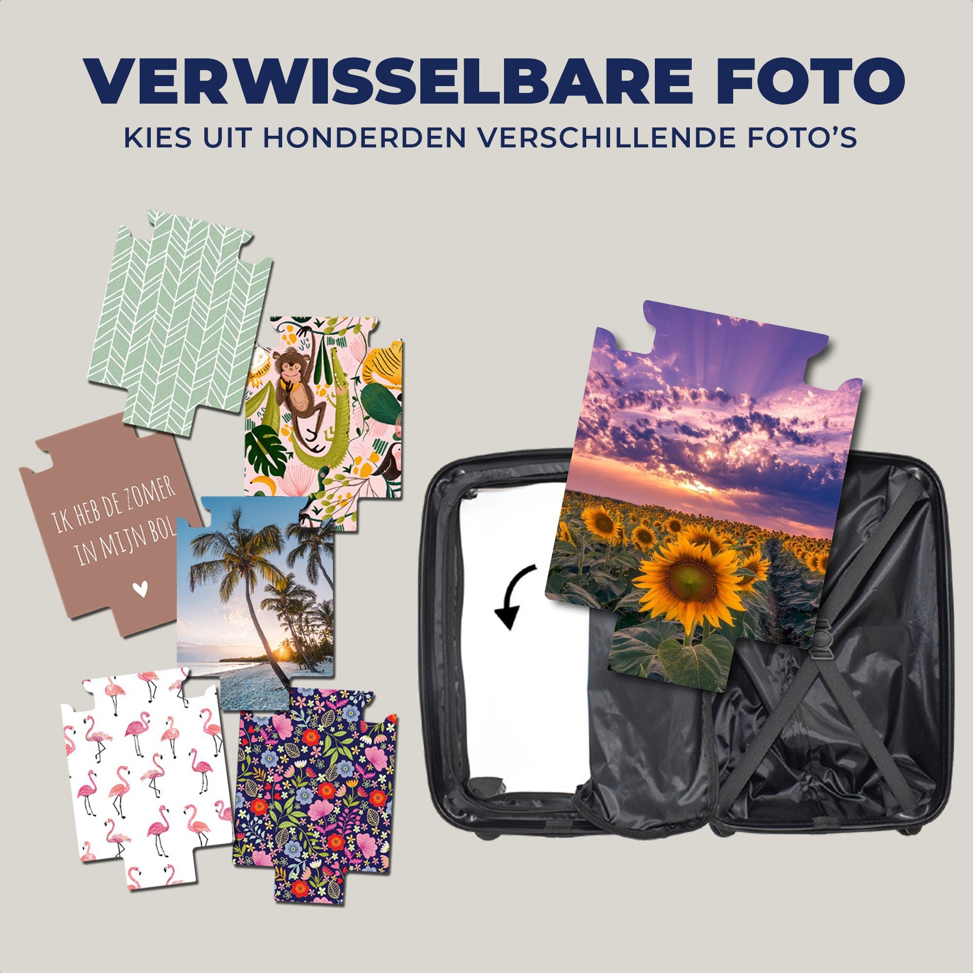 MuchoWow Handgepäckkoffer Blumen Trolley, Lila Reisekoffer 4 Himmel Rollen, Handgepäck Sonnenuntergang, mit rollen, Reisetasche für Ferien, - - 