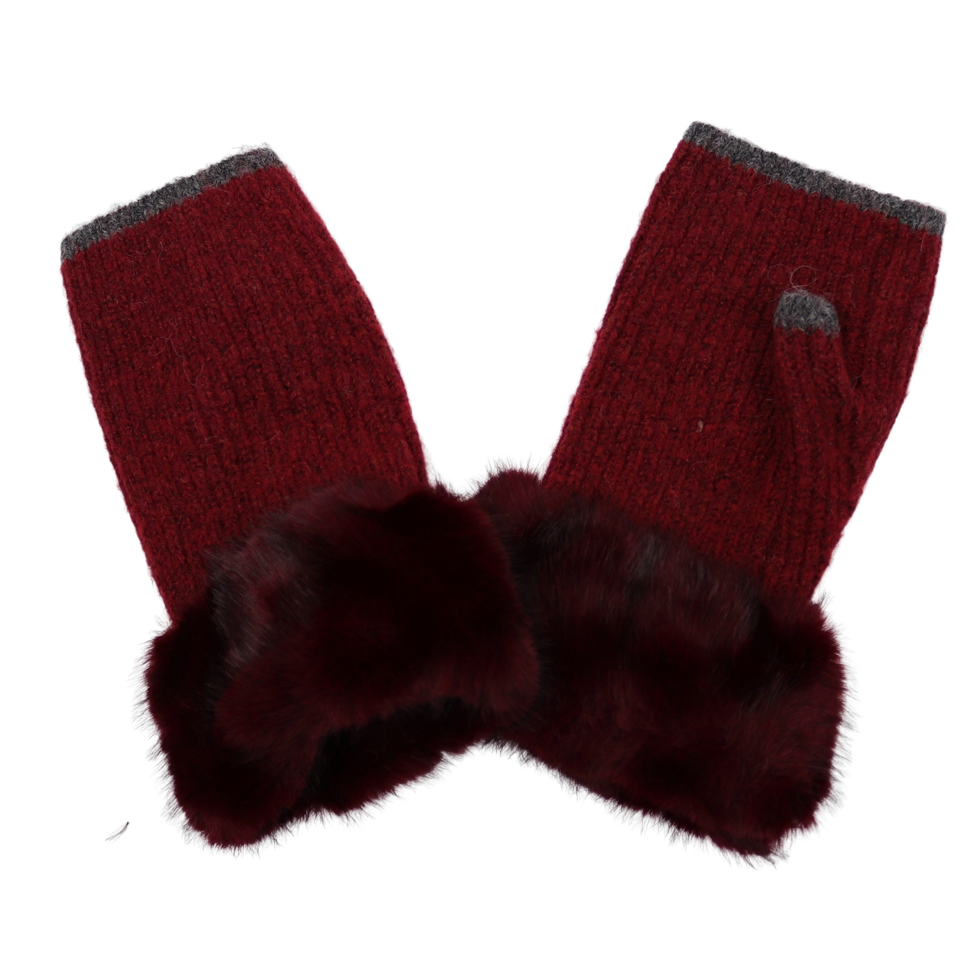 MIRROSI Strickhandschuhe Damen Handschuhe ohne Finger mit Kunstfell-Bündchen fingerlose Handschuhe für Winter