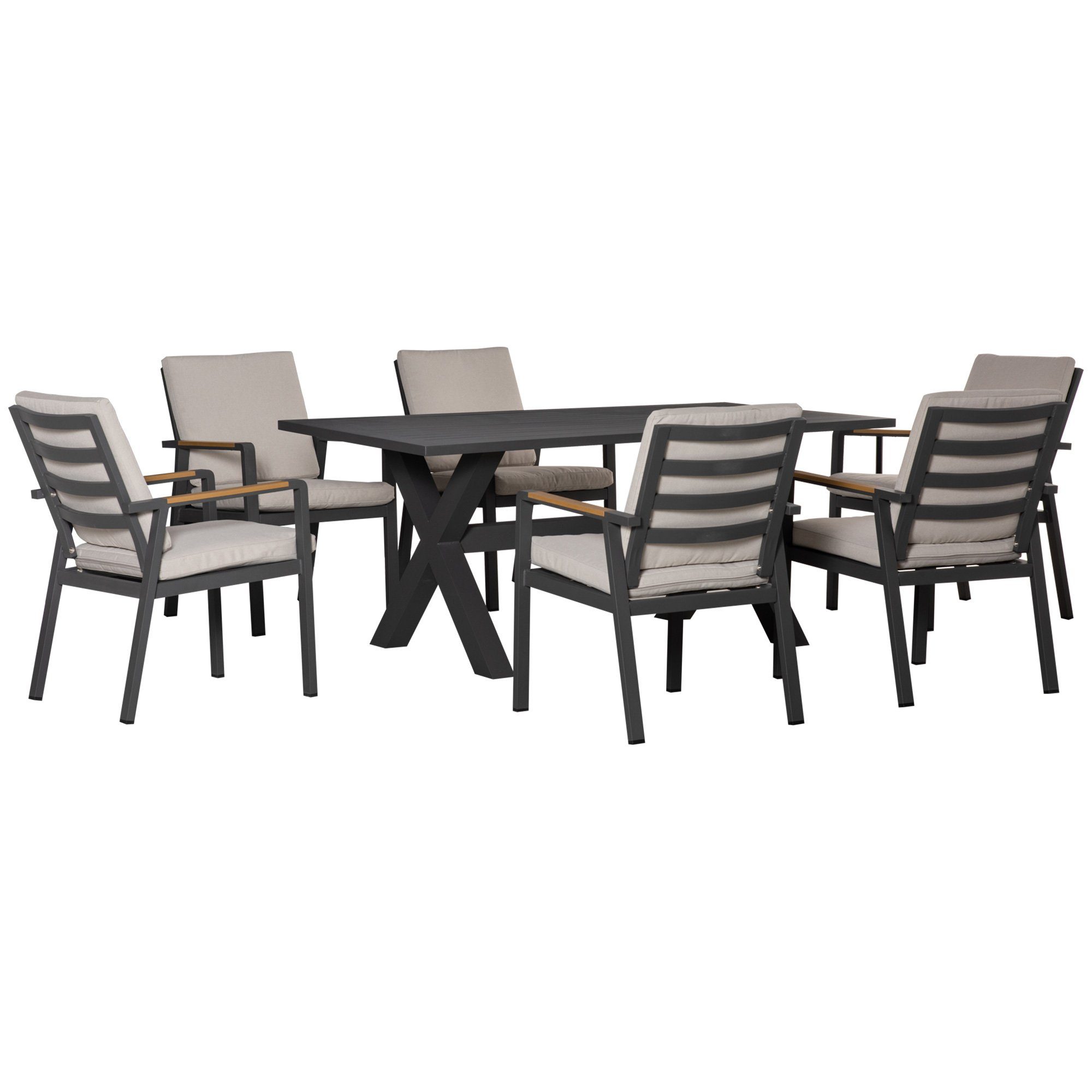 Outsunny Sitzgruppe 7-teilig, 6 Stühle, 1 Tisch, wasserabweisende Polster, 175x92,5x73cm